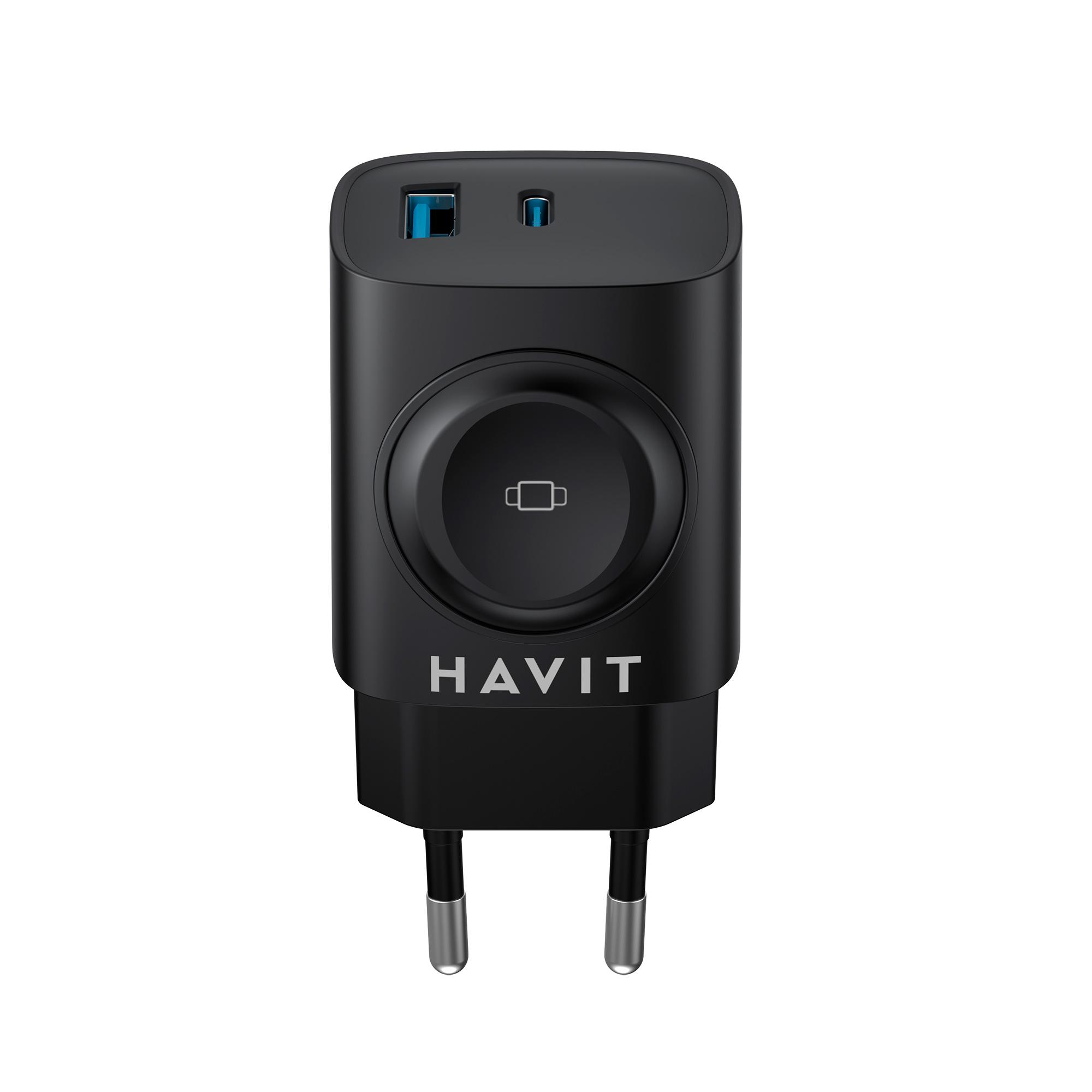 Зарядний пристрій HAVIT HV-UC132 22W USB-A+USB-C+Watch Charger Black — фото 2 з 7