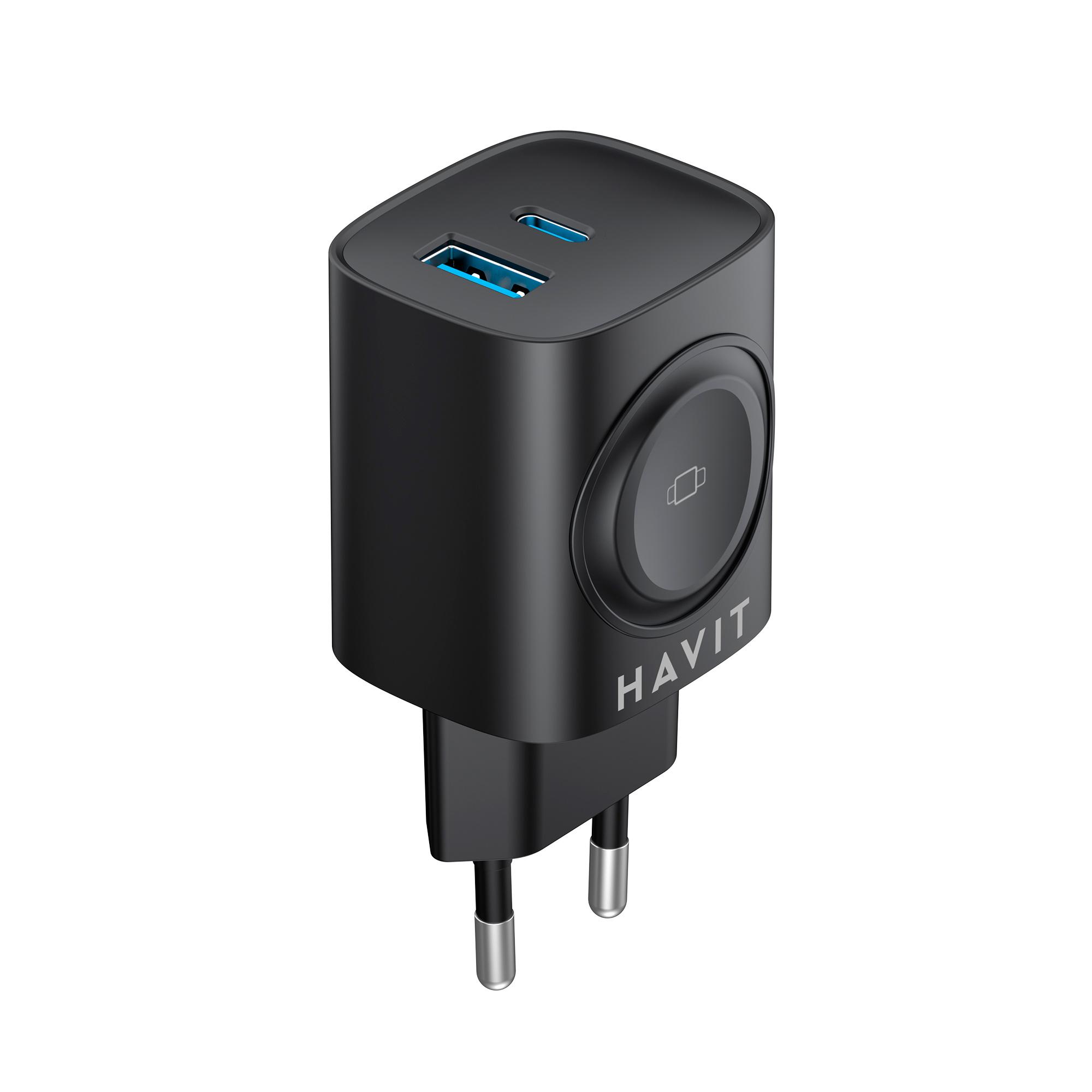 Зарядний пристрій HAVIT HV-UC132 22W USB-A+USB-C+Watch Charger Black — фото 1 з 7