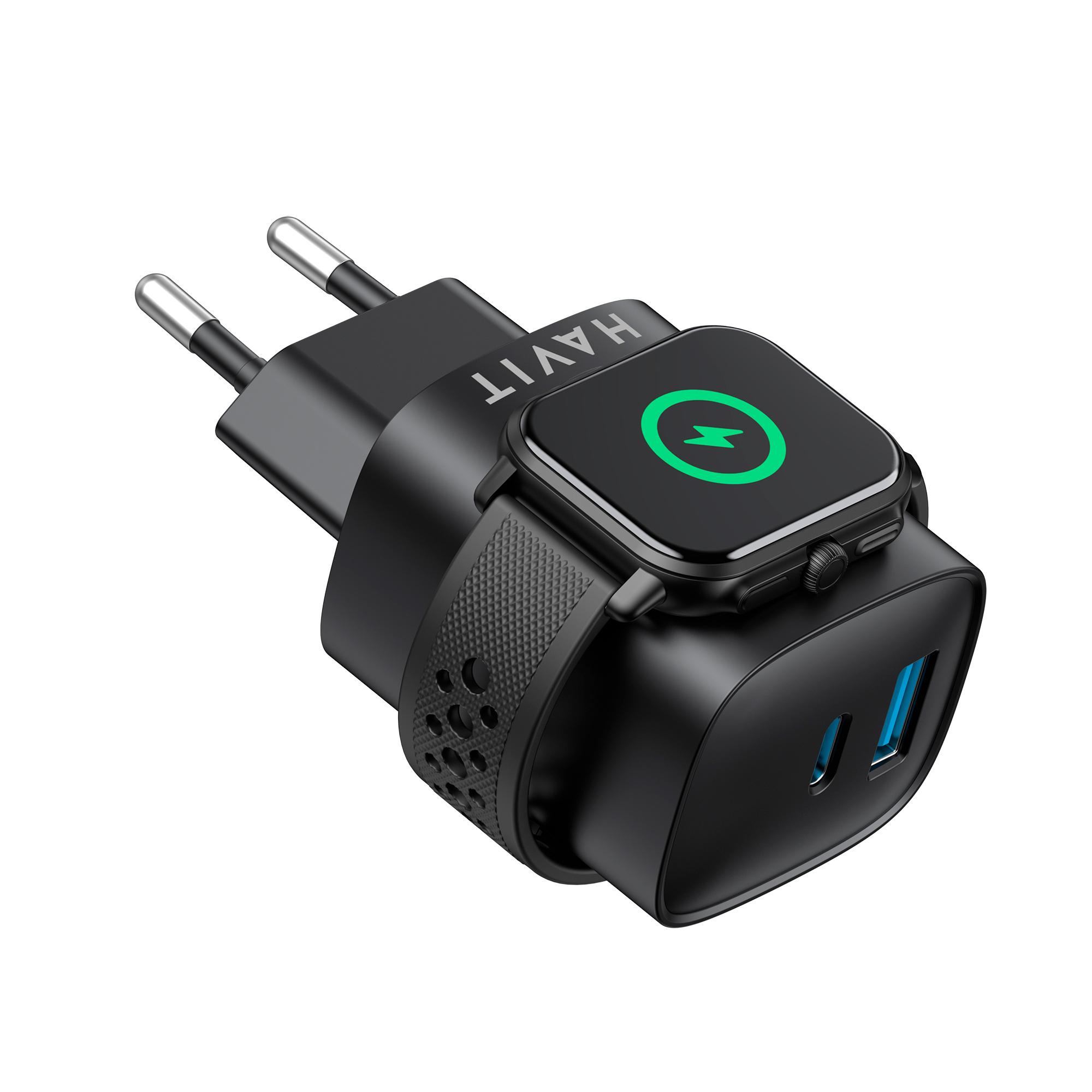 Зарядний пристрій HAVIT HV-UC132 22W USB-A+USB-C+Watch Charger Black — фото 6 з 7