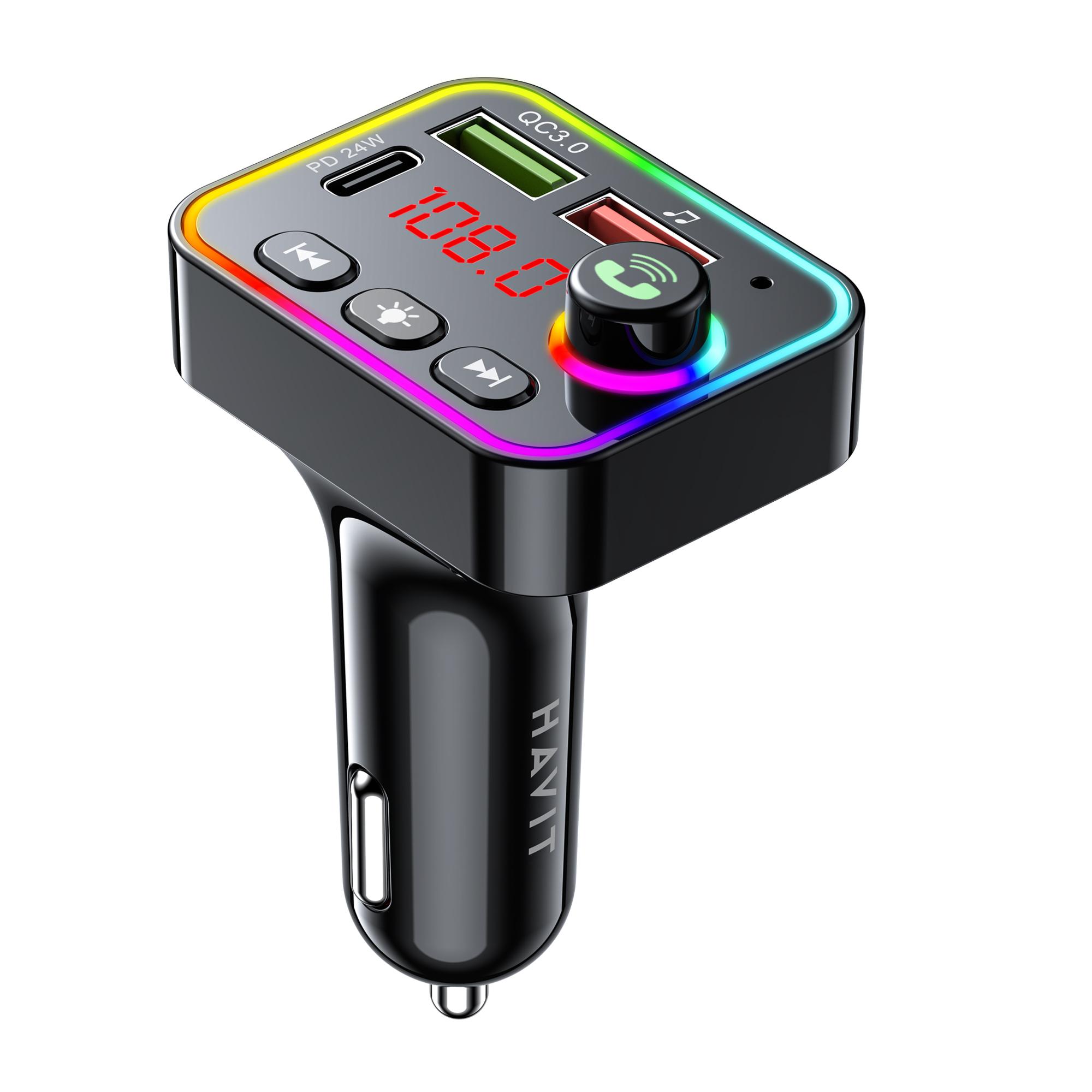 FM модулятор HAVIT HV-FM819BT USB-A+USB-C PD24W RGB Black — фото 1 з 5