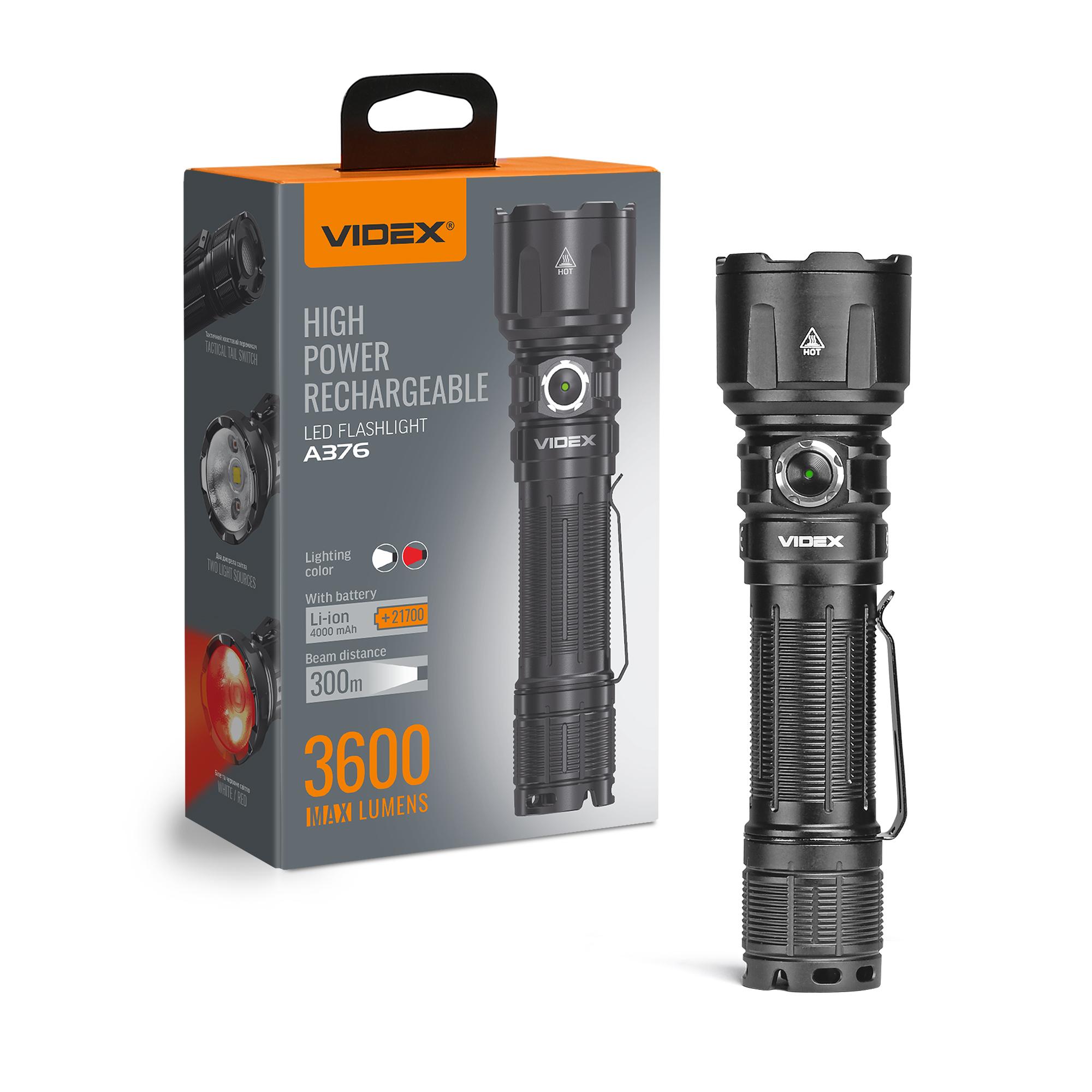 Портативний світлодіодний ліхтарик VIDEX VLF-A376 3600Lm 5000K — фото 1 з 21