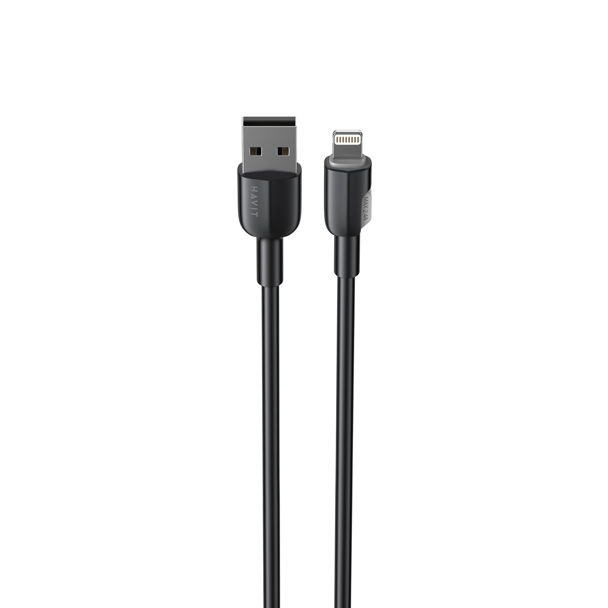 Кабель USB - Lightning HAVIT CB306C 2.4A 1м Black (силіконовий) — фото 2 з 4