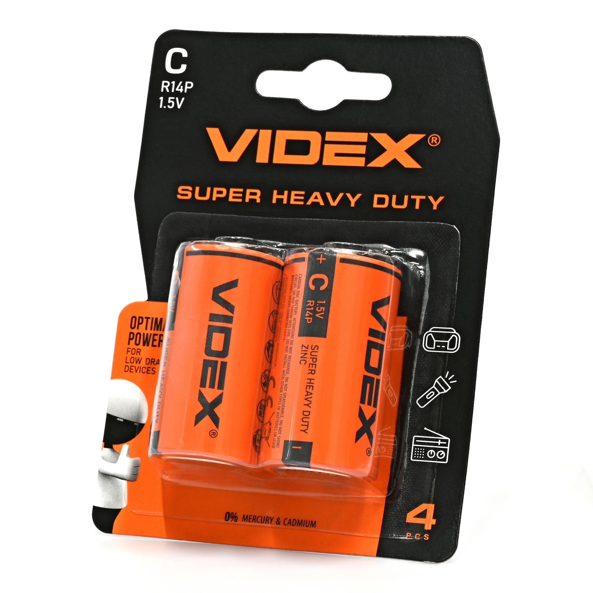 Батарейка сольова VIDEX R14P/C 2шт BLISTER — фото 1 з 1