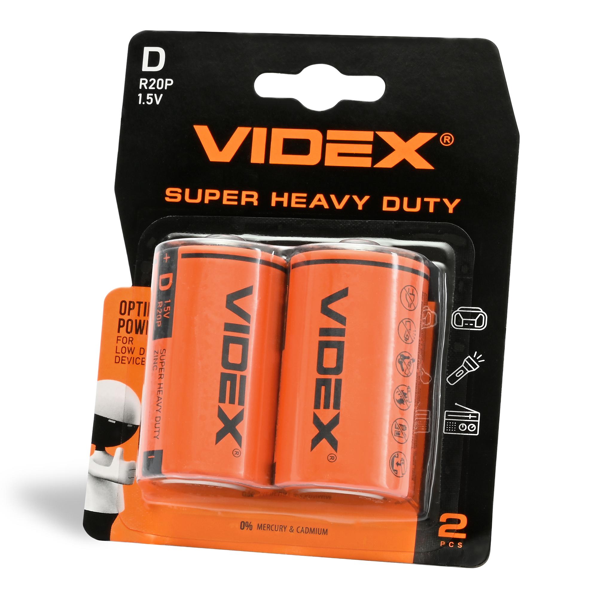 Батарейка сольова VIDEX R20P/D 2шт BLISTER — фото 1 з 2