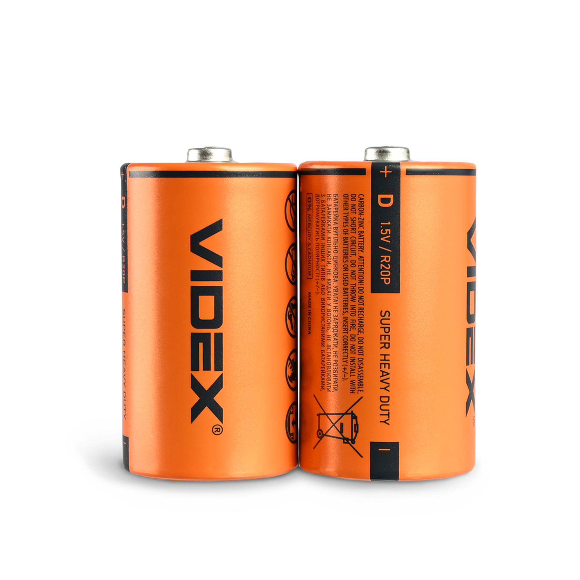 Батарейка сольова VIDEX R20P/D 2шт BLISTER — фото 2 з 2