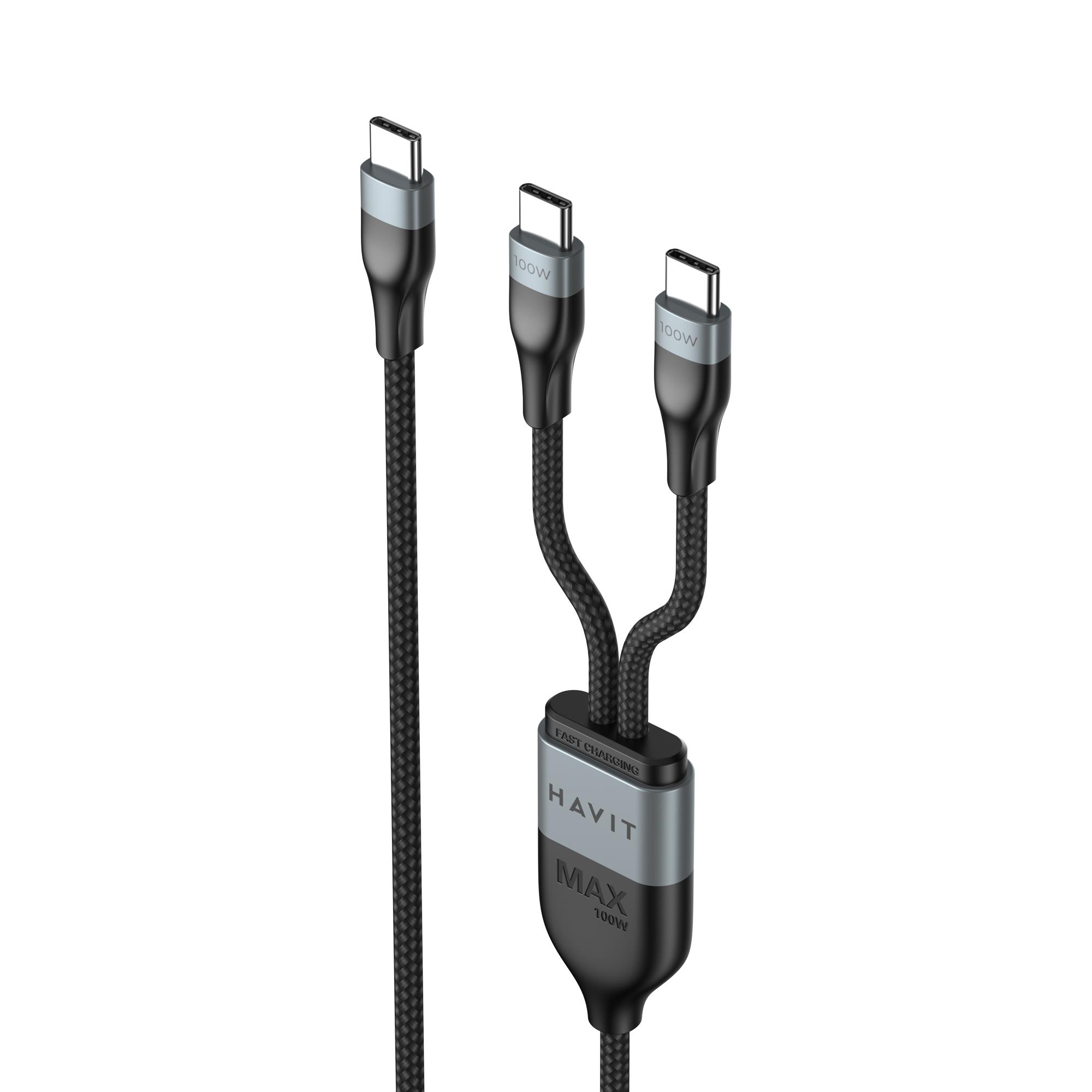 Кабель USB-C - USB-C + USB-C HAVIT HV-CB6325 PD100W 5A 1.2м — фото 3 з 4