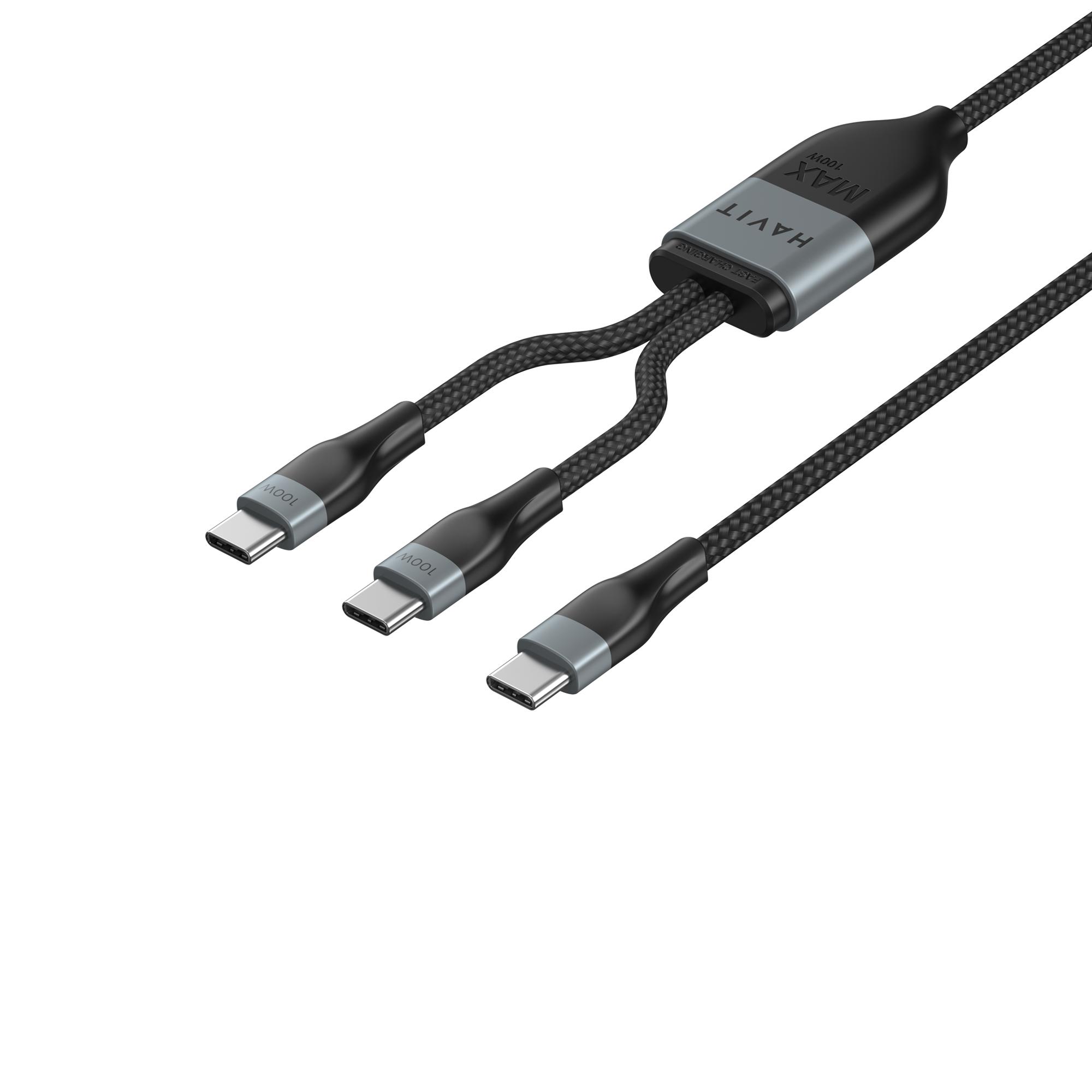 Кабель USB-C - USB-C + USB-C HAVIT HV-CB6325 PD100W 5A 1.2м — фото 4 з 4