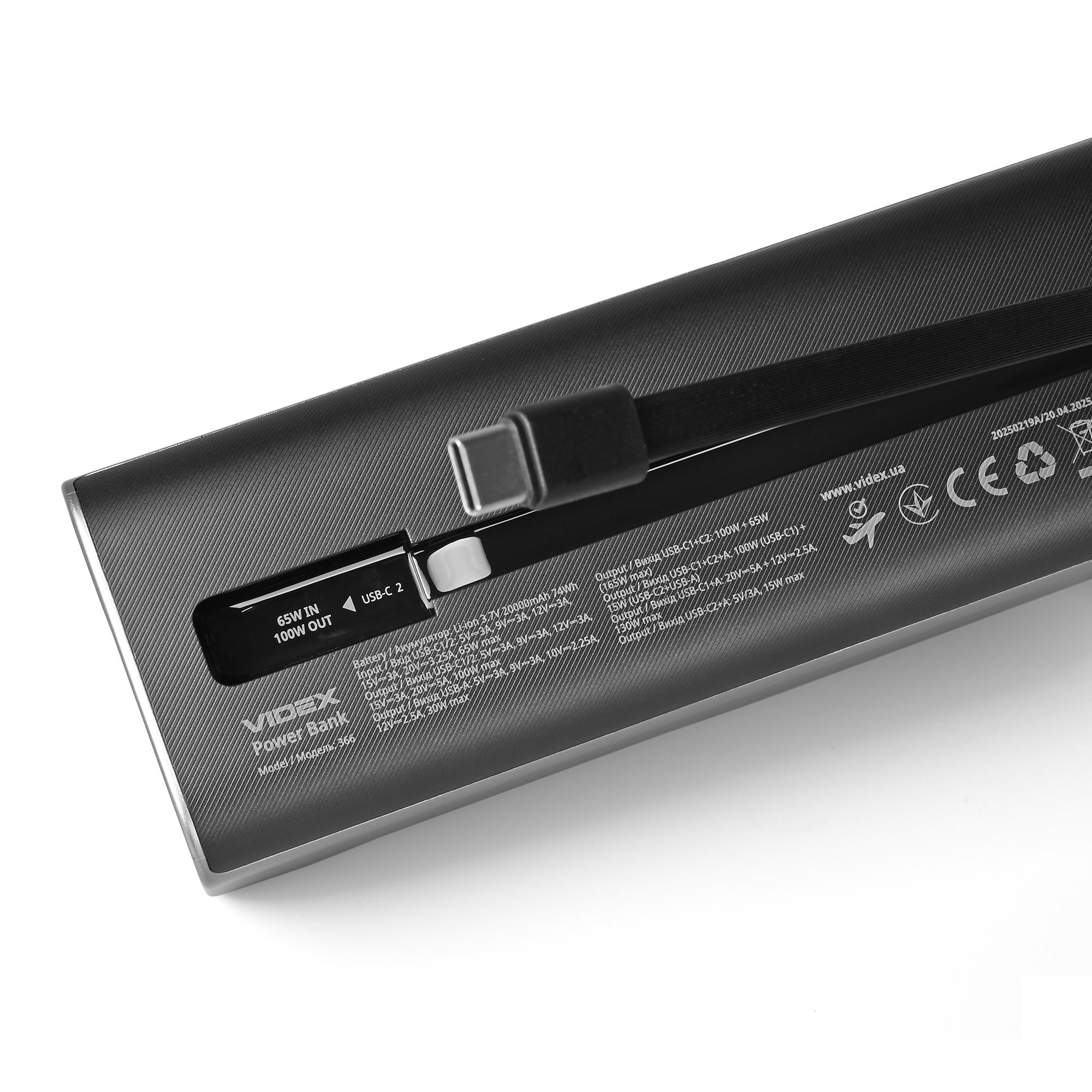 Повербанк 20000mAh VIDEX VPB-366 165W PD100W +Display — фото 9 з 17