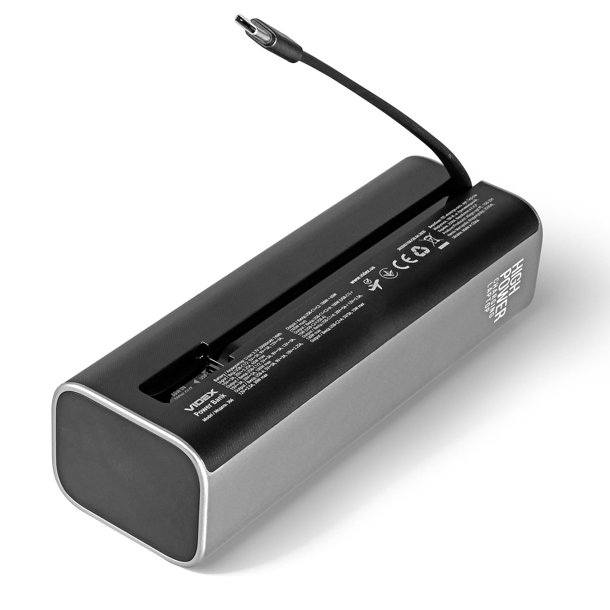 Повербанк 20000mAh VIDEX VPB-366 165W PD100W +Display — фото 8 з 17