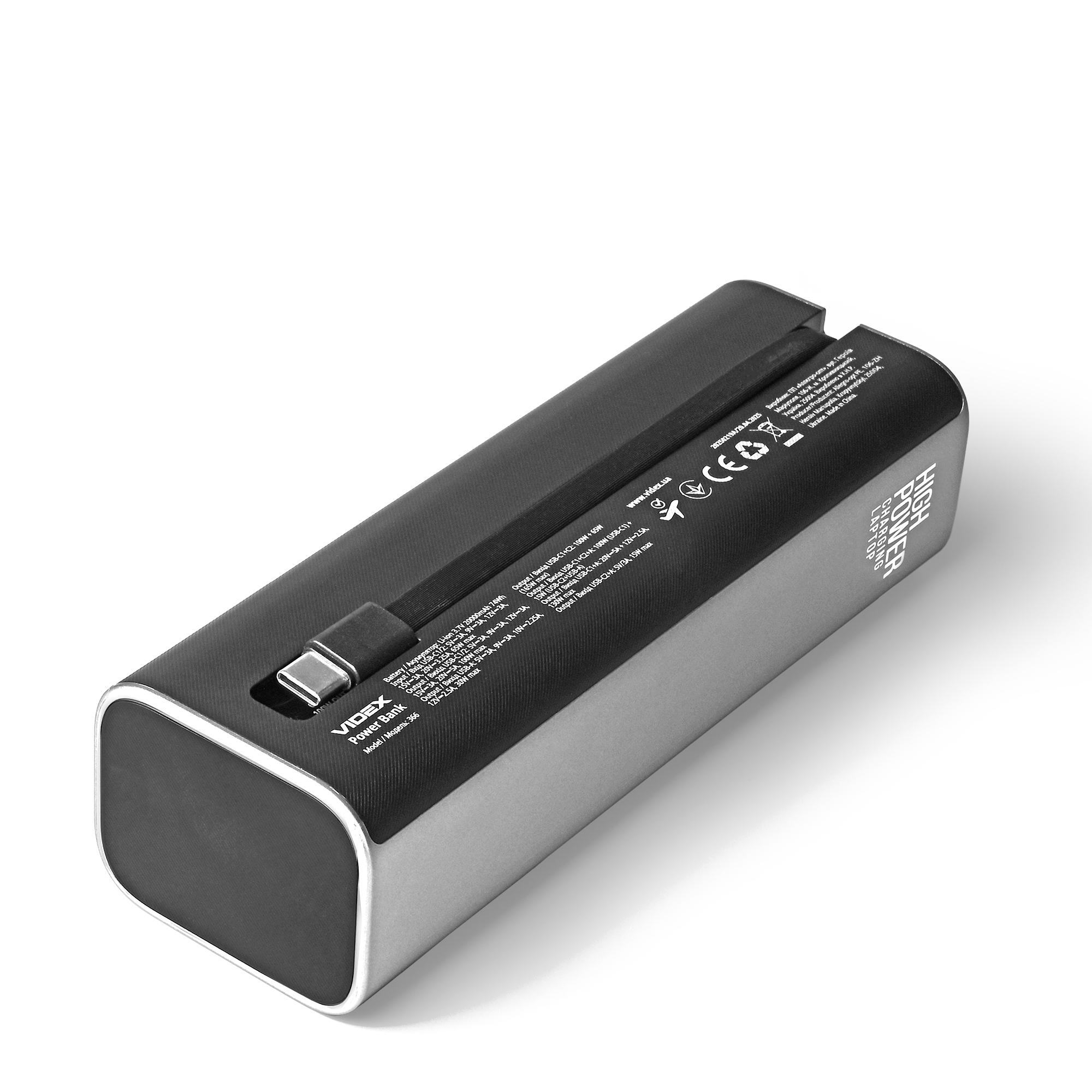 Повербанк 20000mAh VIDEX VPB-366 165W PD100W +Display — фото 7 з 17