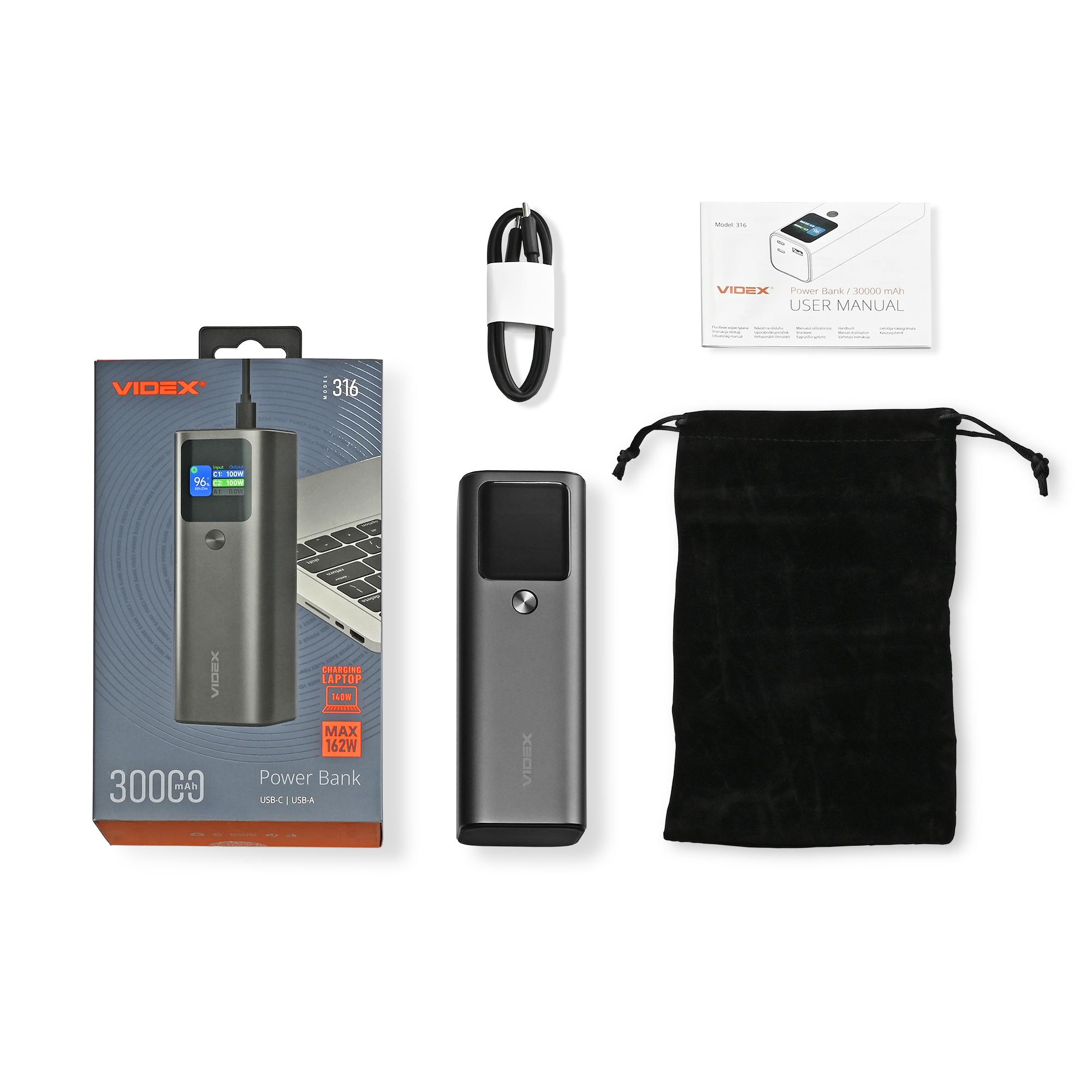 Повербанк 30000mAh VIDEX VPB-316 162W PD140W +Display — фото 14 з 14
