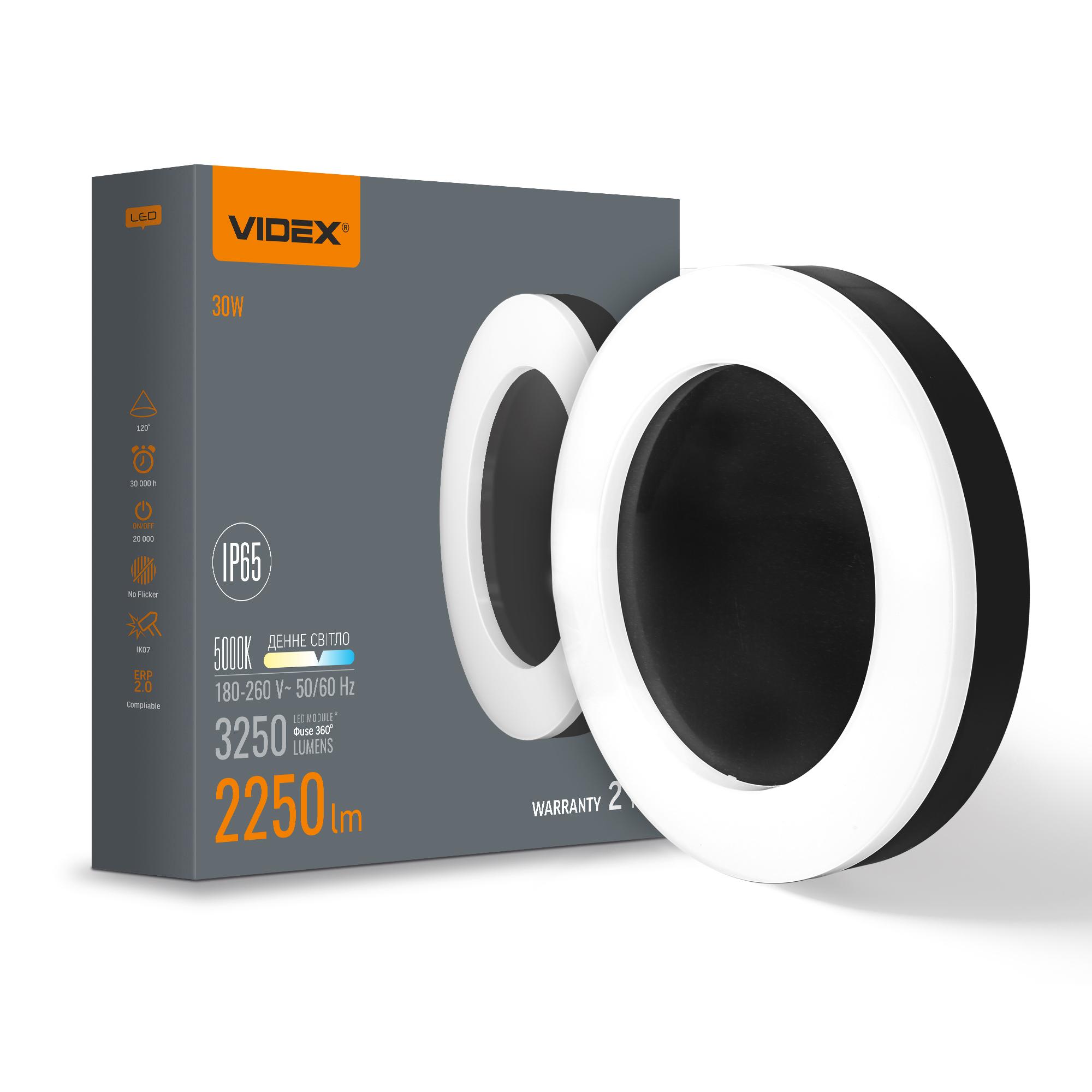LED світильник ART IP65 круглий VIDEX 30W 5000K Black — фото 1 з 3