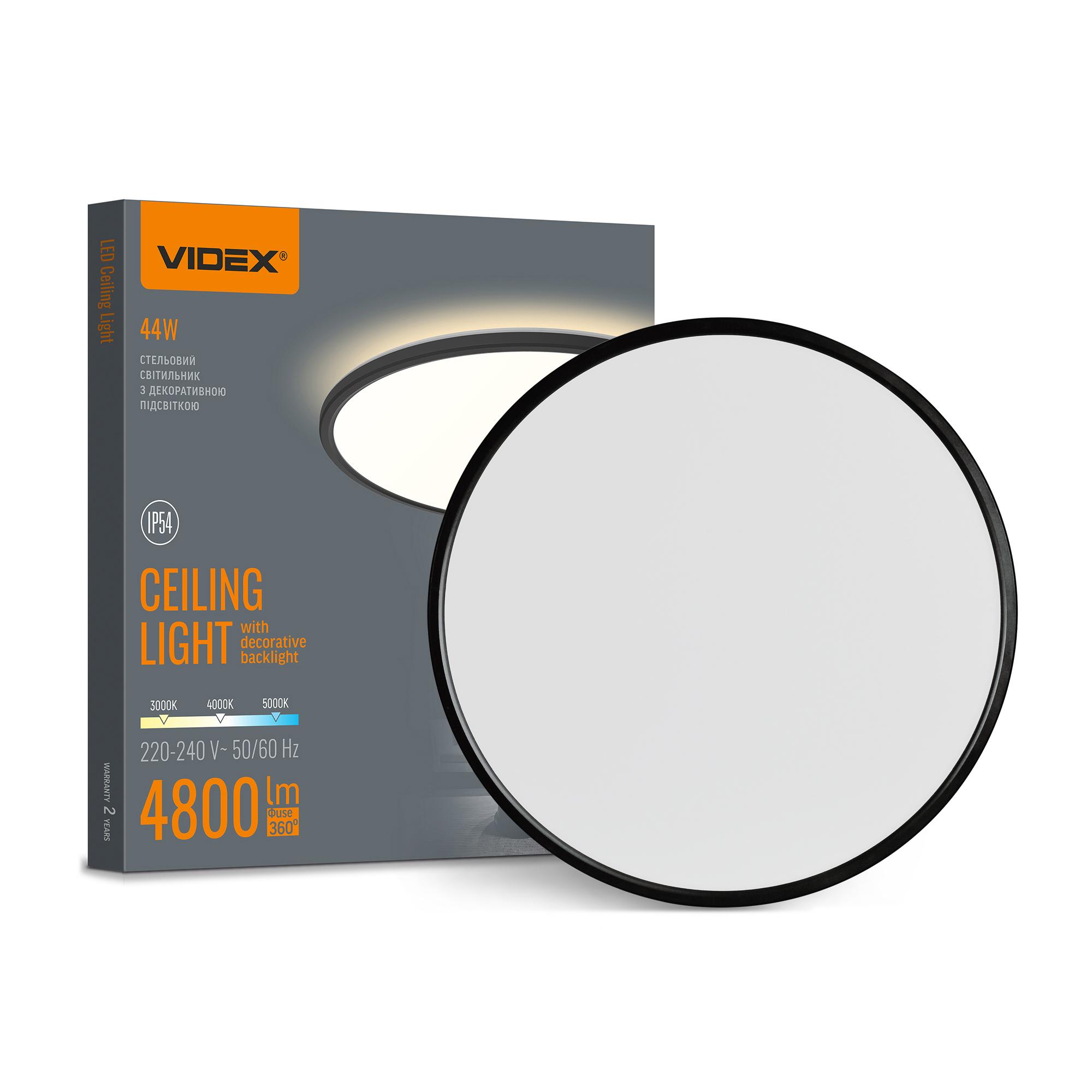 LED світильник з декоративною підсвіткою VIDEX DL5R 44W 3000K-4000K-5000K Black — фото 1 з 9