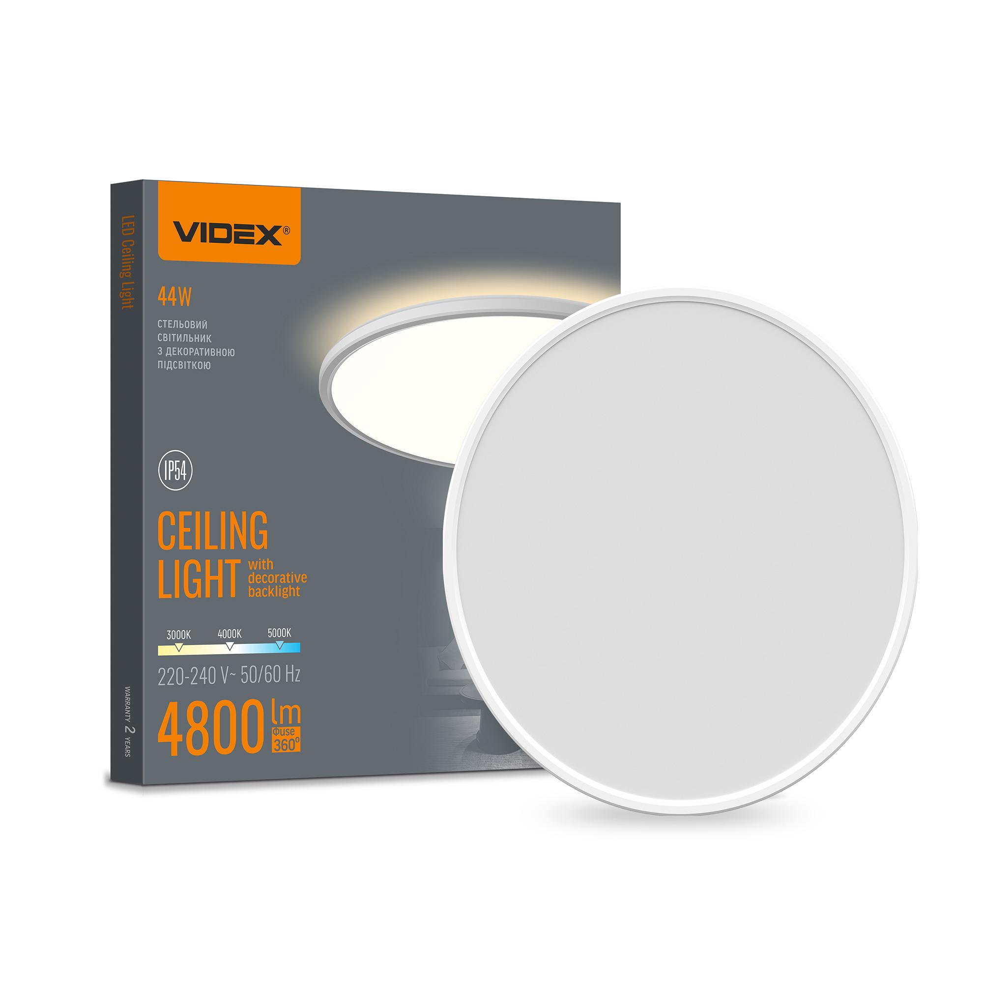 LED світильник з декоративною підсвіткою VIDEX DL5R 44W 3000K-4000K-5000K White — фото 1 з 9