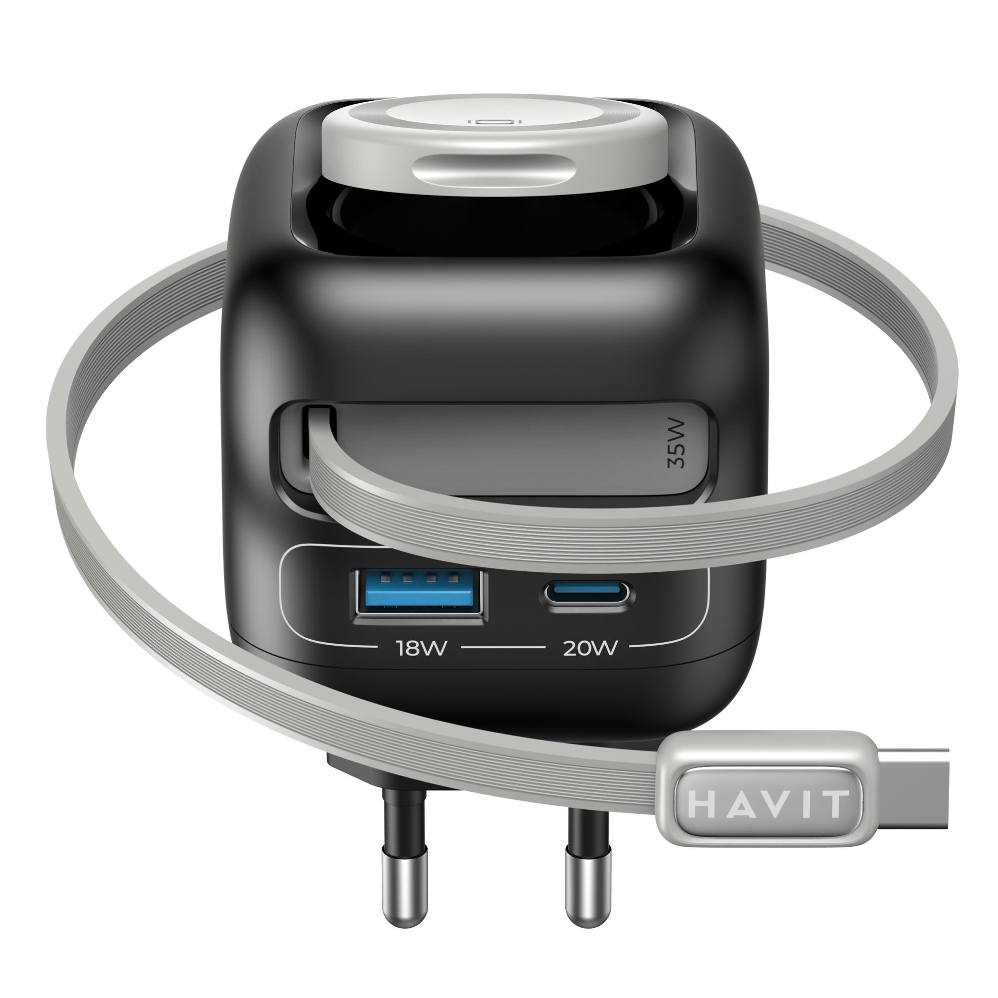 Зарядний пристрій HAVIT UC250 GaN 35W USB-A+USB-C +Кабель USB-C +Watch Charger — фото 3 з 5