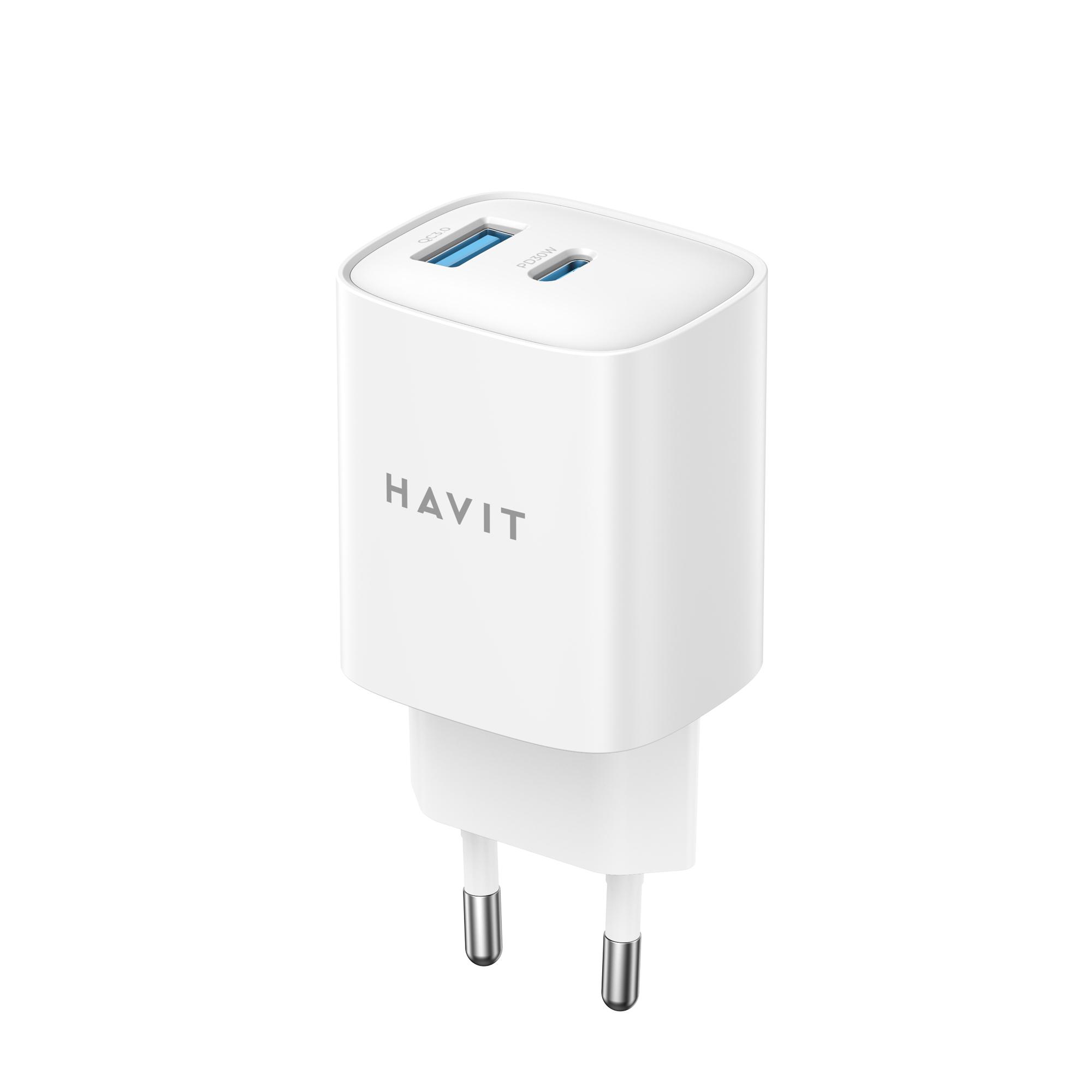 Зарядний пристрій HAVIT UC30 PRO GaN 30W USB-A+USB-C White — фото 1 з 5