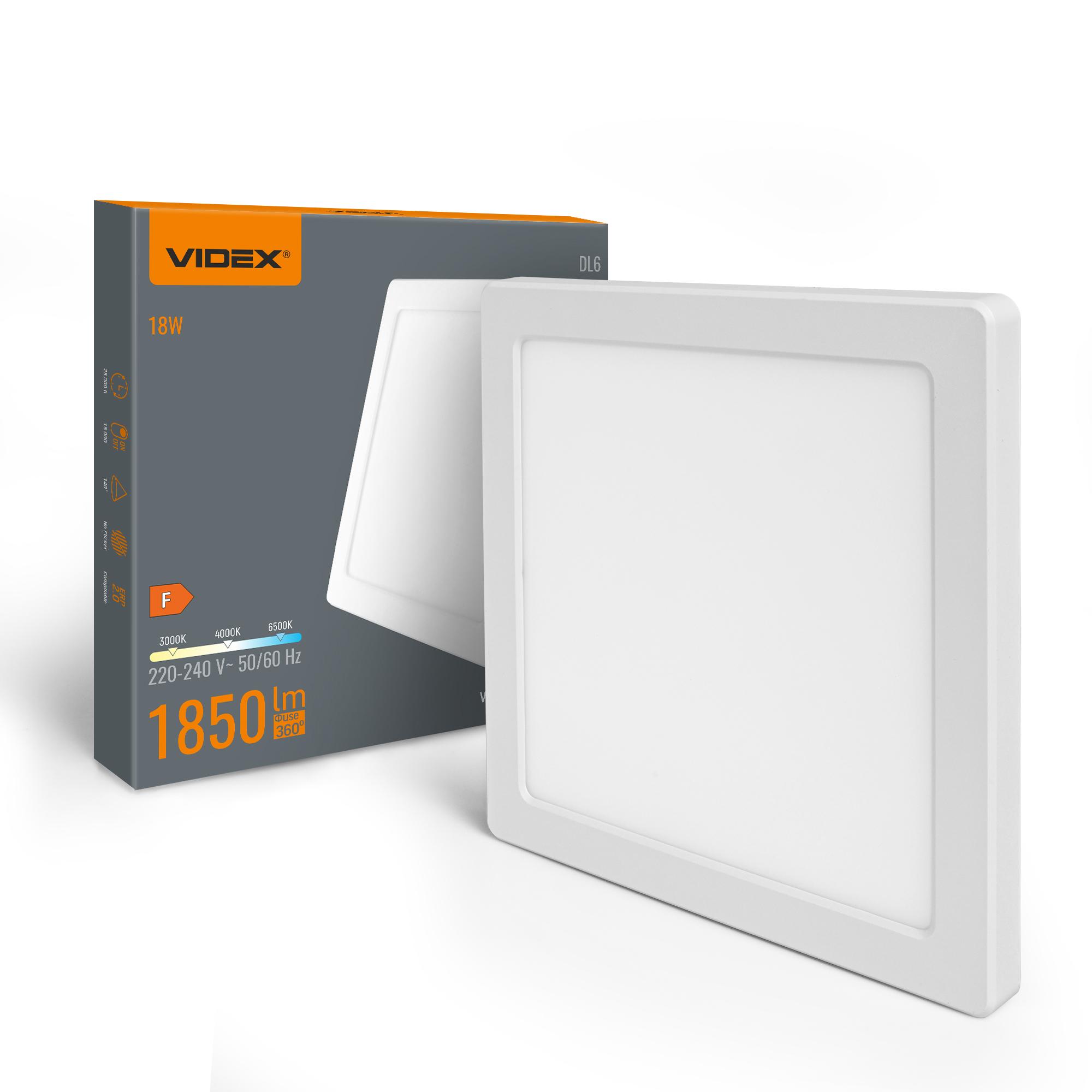 LED світильник квадратний VIDEX DL6S 18W 3000K-4000K-6500K White