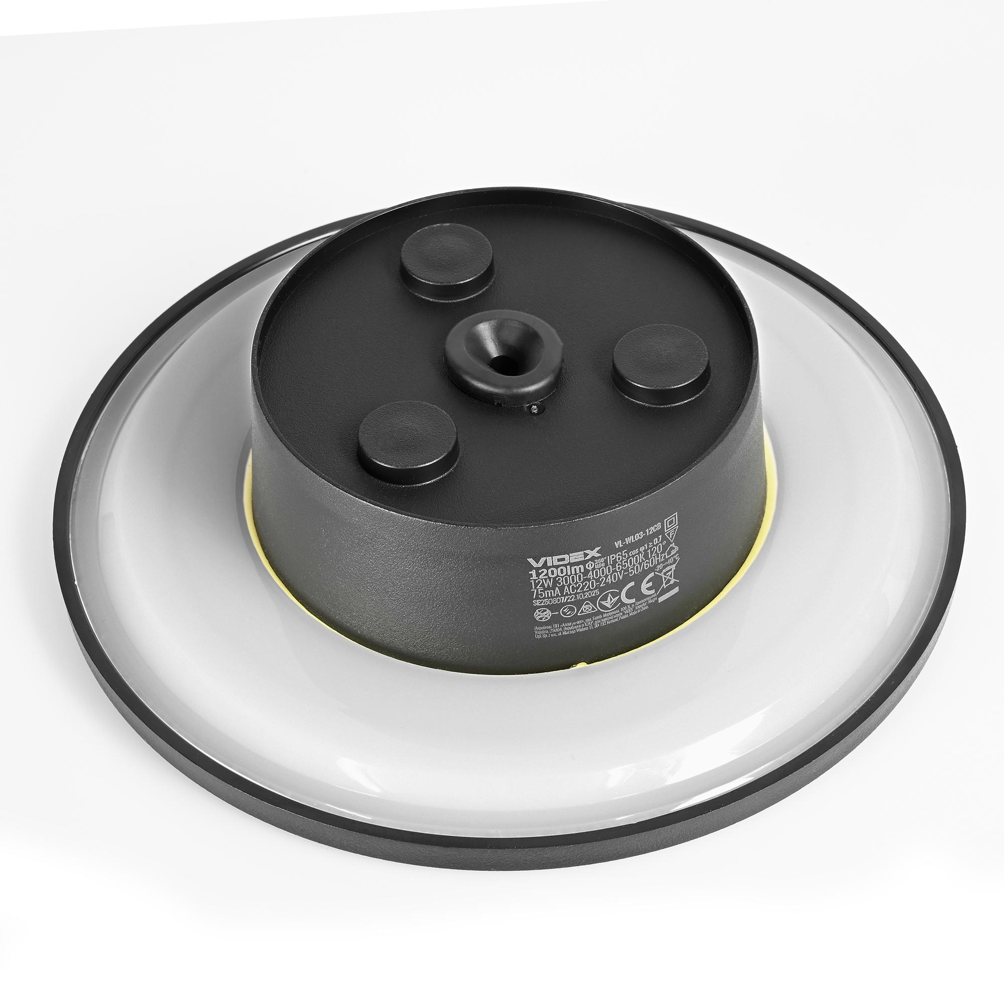 LED світильник настінний IP65 VIDEX WL03 12W 3000K-4000K-6500K Black — фото 10 з 18