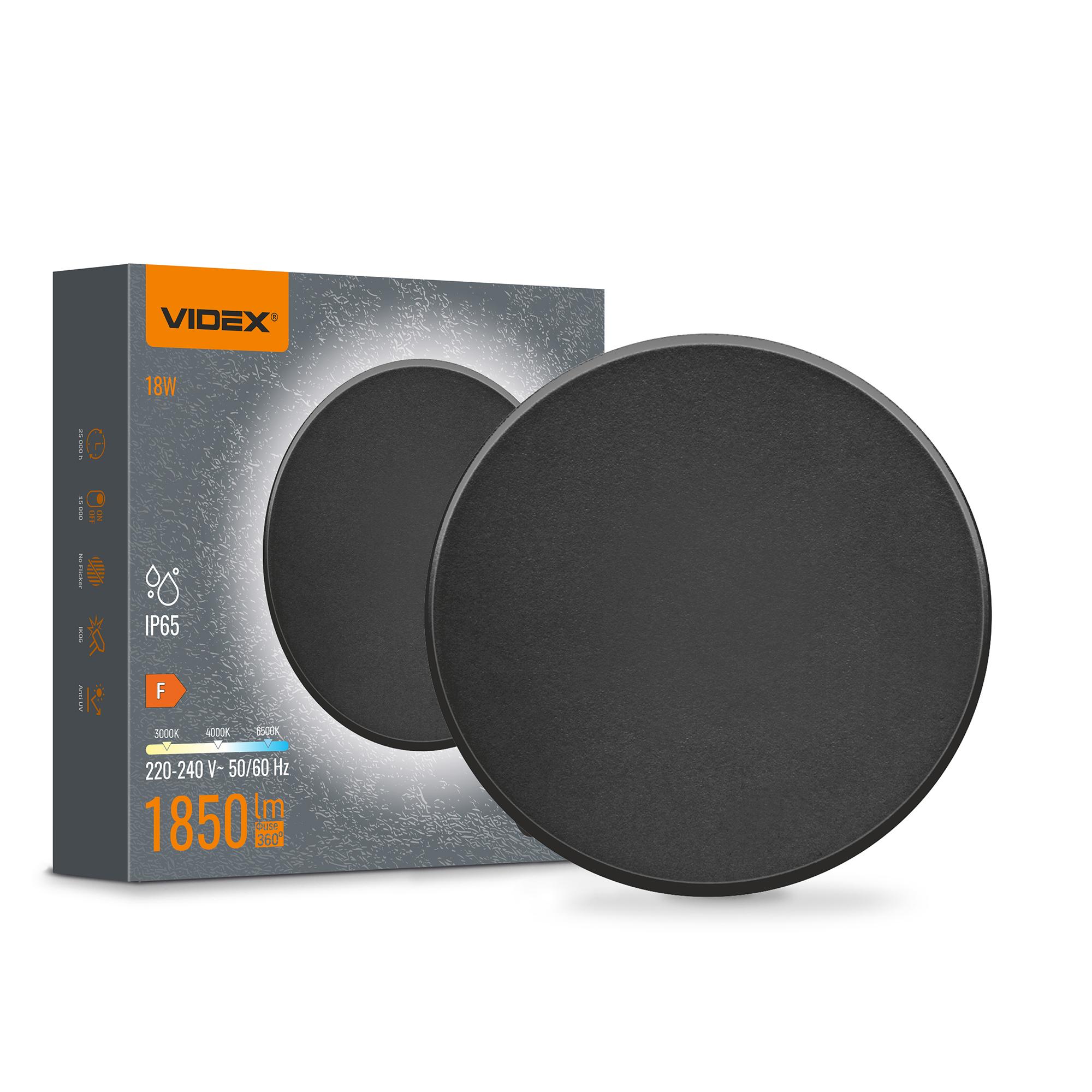 LED світильник настінний IP65 VIDEX WL03 18W 3000K-4000K-6500K Black