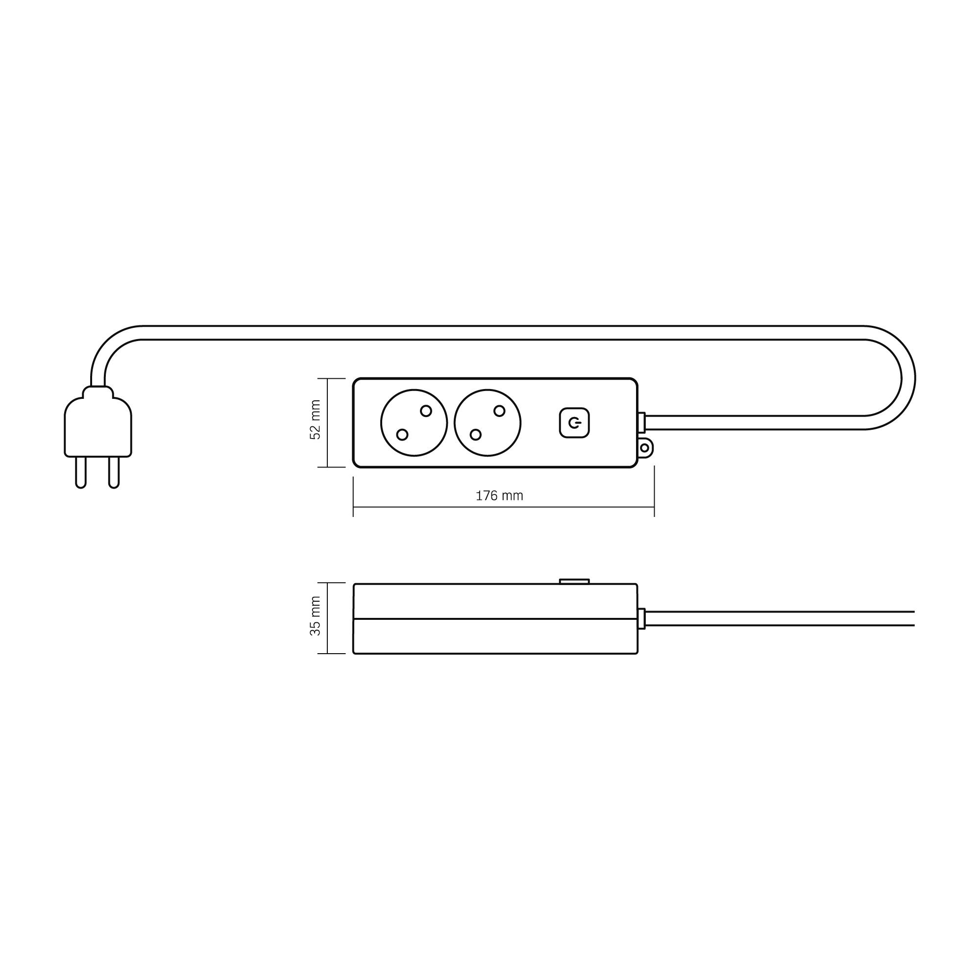 Мережевий подовжувач VIDEX ONCORD б/з 2п 3м з кнопкою White — фото 2 з 2
