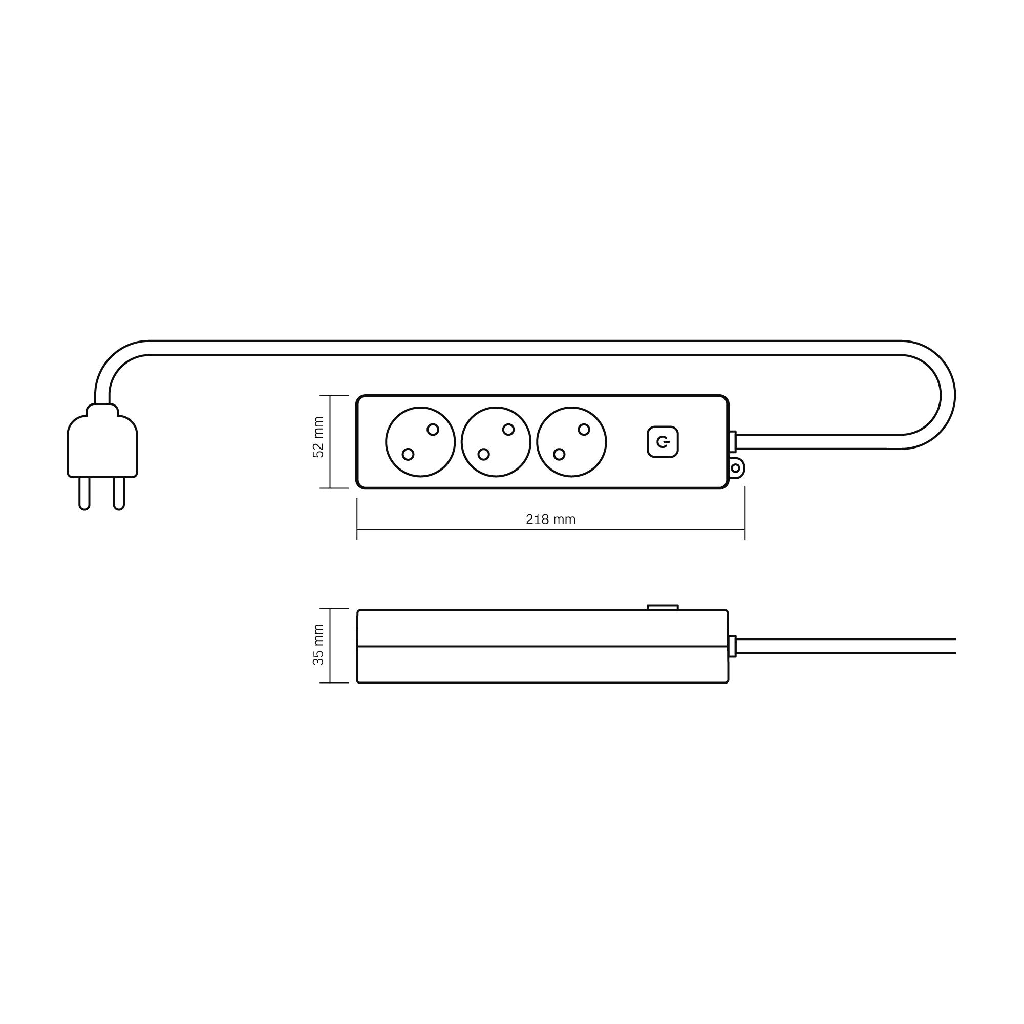 Мережевий подовжувач VIDEX ONCORD б/з 3п 2м з кнопкою White — фото 2 з 2