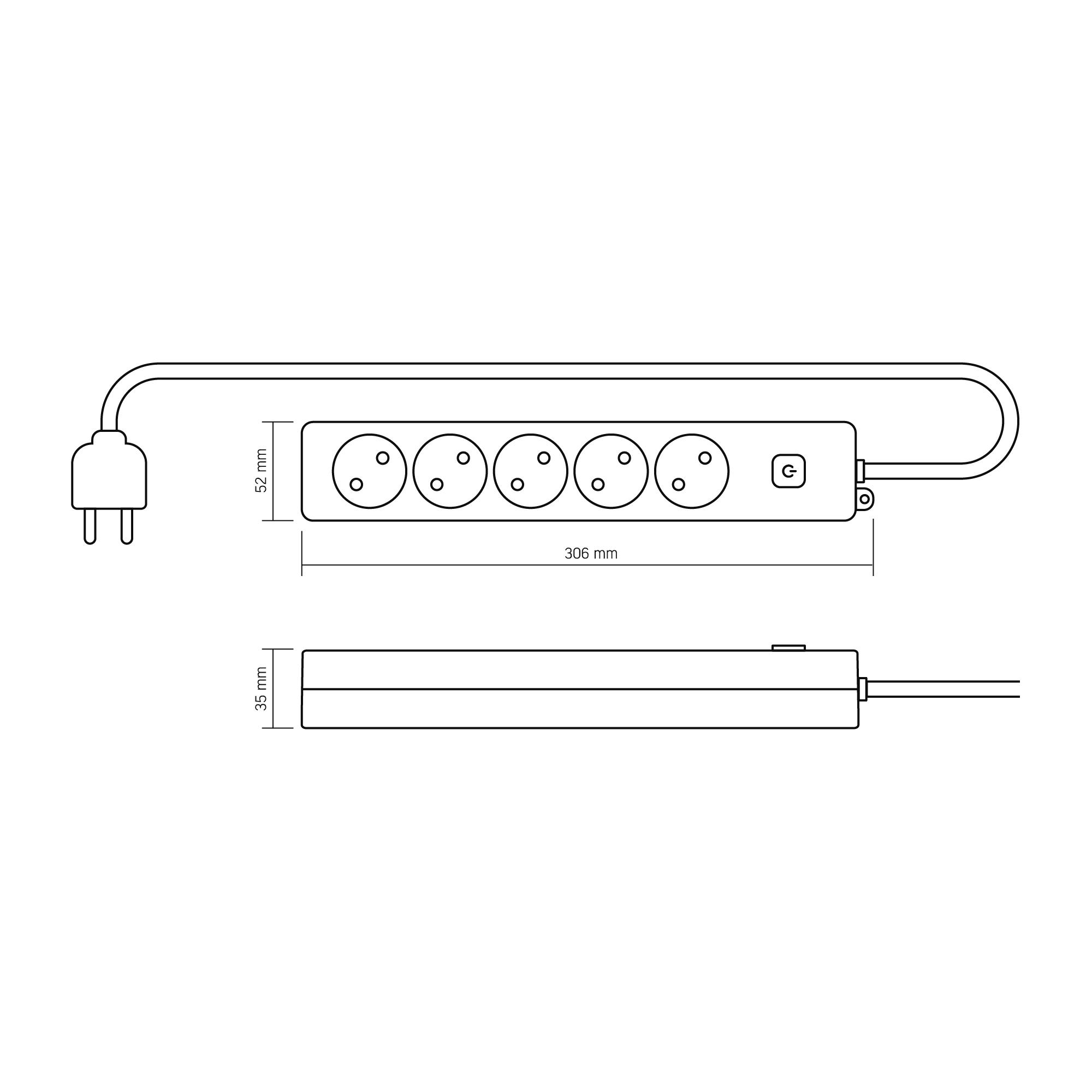 Мережевий подовжувач VIDEX ONCORD б/з 5п 3м з кнопкою White — фото 2 з 2