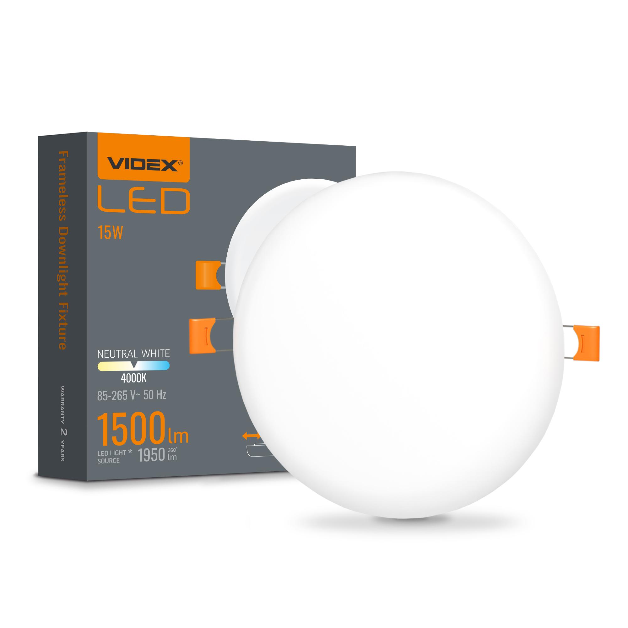 LED світильник безрамковий круглий VIDEX VLE-DLFR-154 15W 4000K 220V — фото 1 з 4