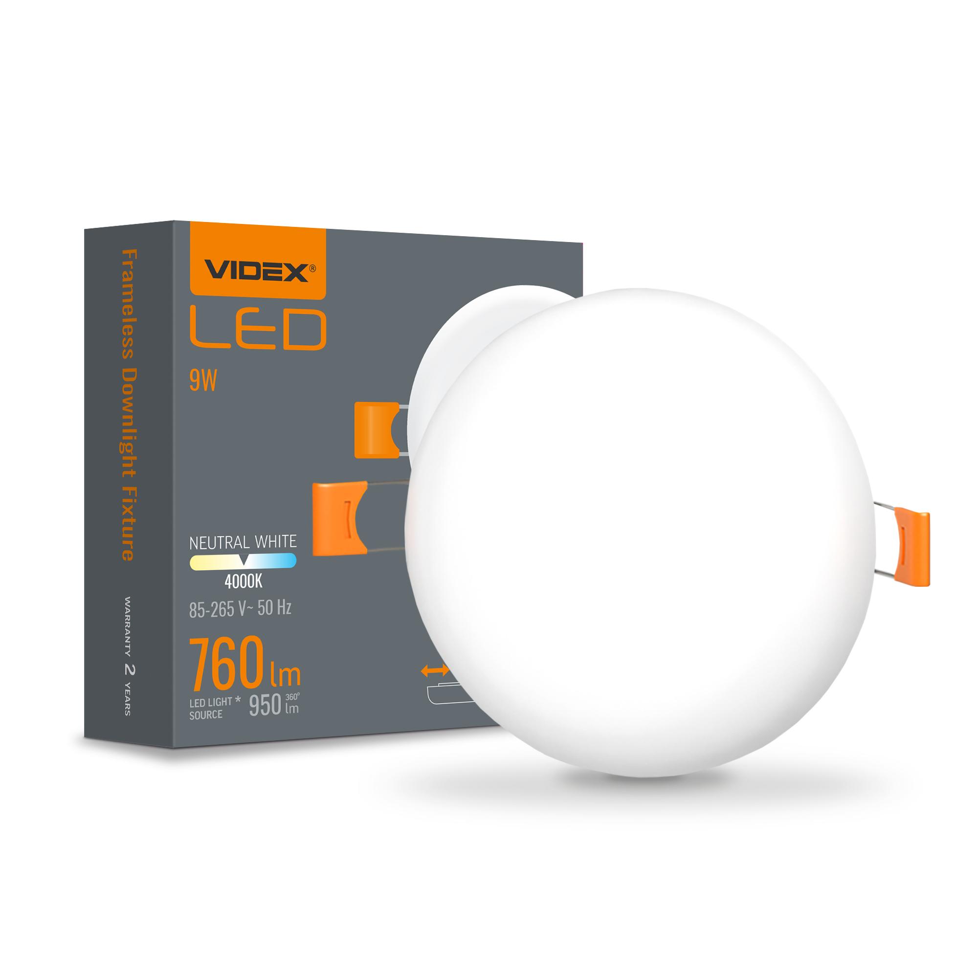 LED світильник безрамковий круглий VIDEX VLE-DLFR-094 9W 4000K 220V — фото 1 з 4