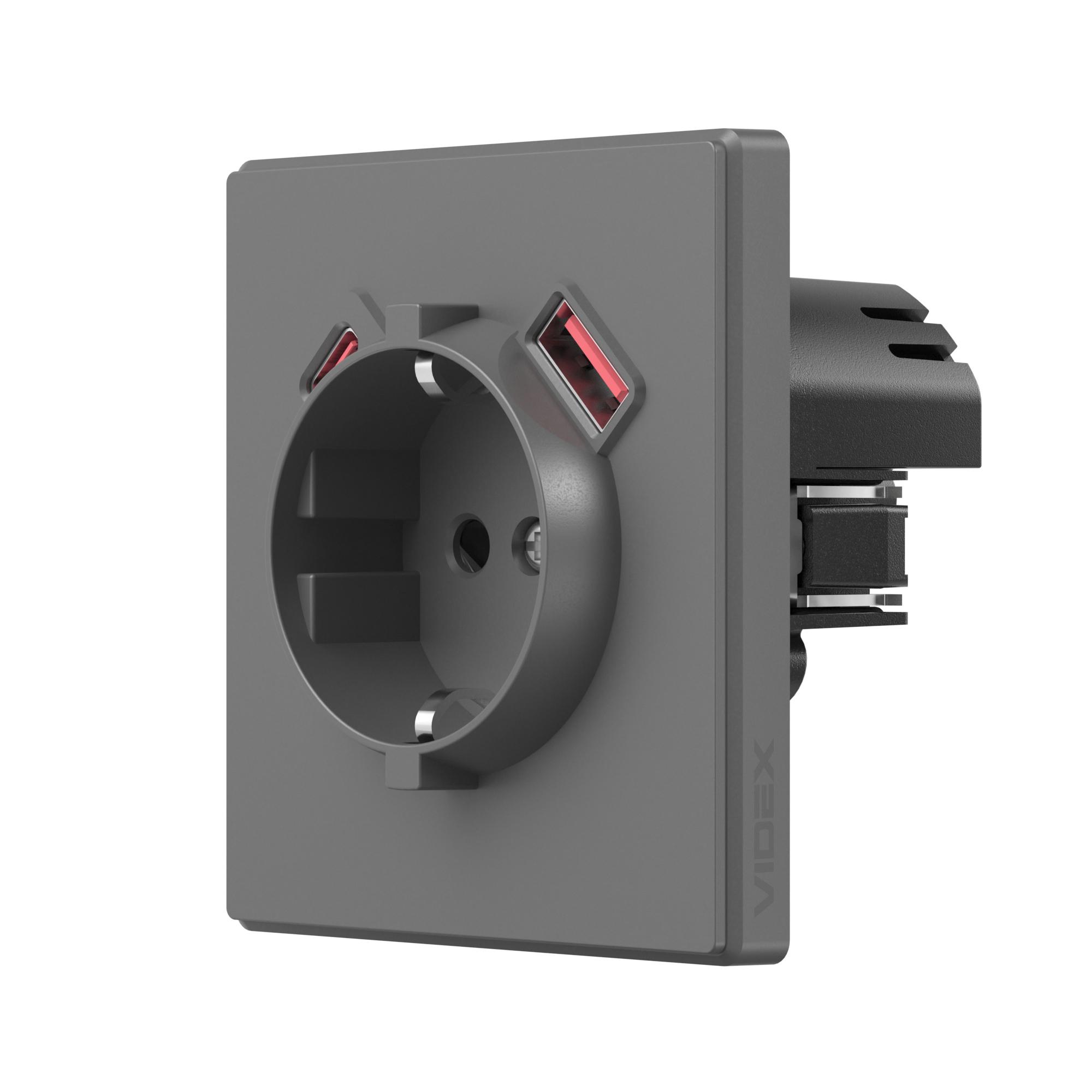 Розетка одинарна із заземленням USB-A+C 20W сірий графіт VIDEX NOTA (VF-NT-SK1GUC-GR) — фото 1 з 4