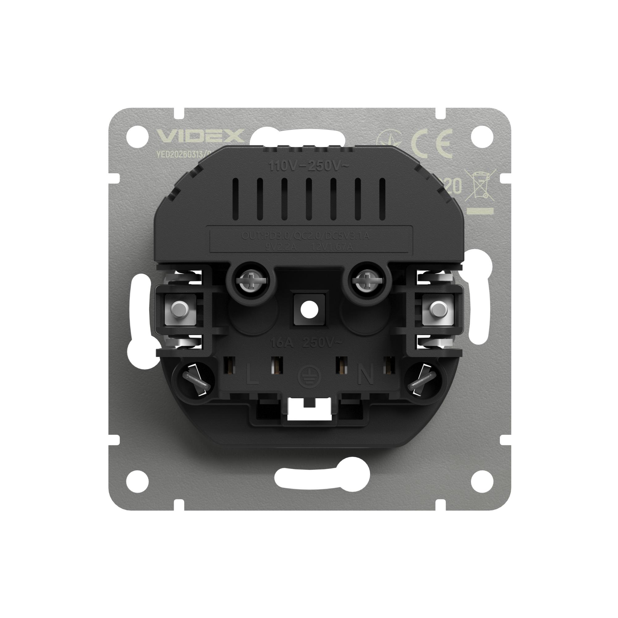 Розетка одинарна із заземленням USB-A+C 20W сірий графіт VIDEX NOTA (VF-NT-SK1GUC-GR) — фото 4 з 4