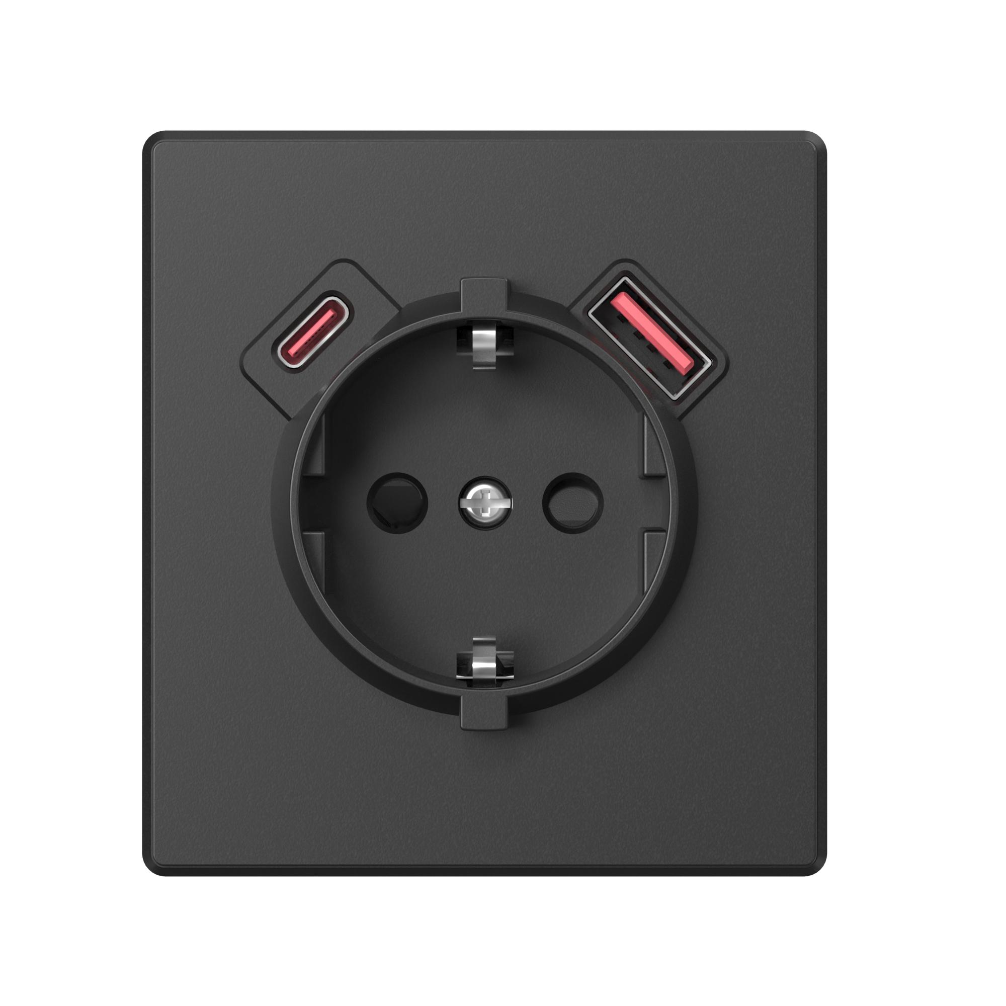 Розетка одинарна із заземленням USB-A+C 20W вугільно-чорна VIDEX NOTA (VF-NT-SK1GUC-BL) — фото 2 з 4