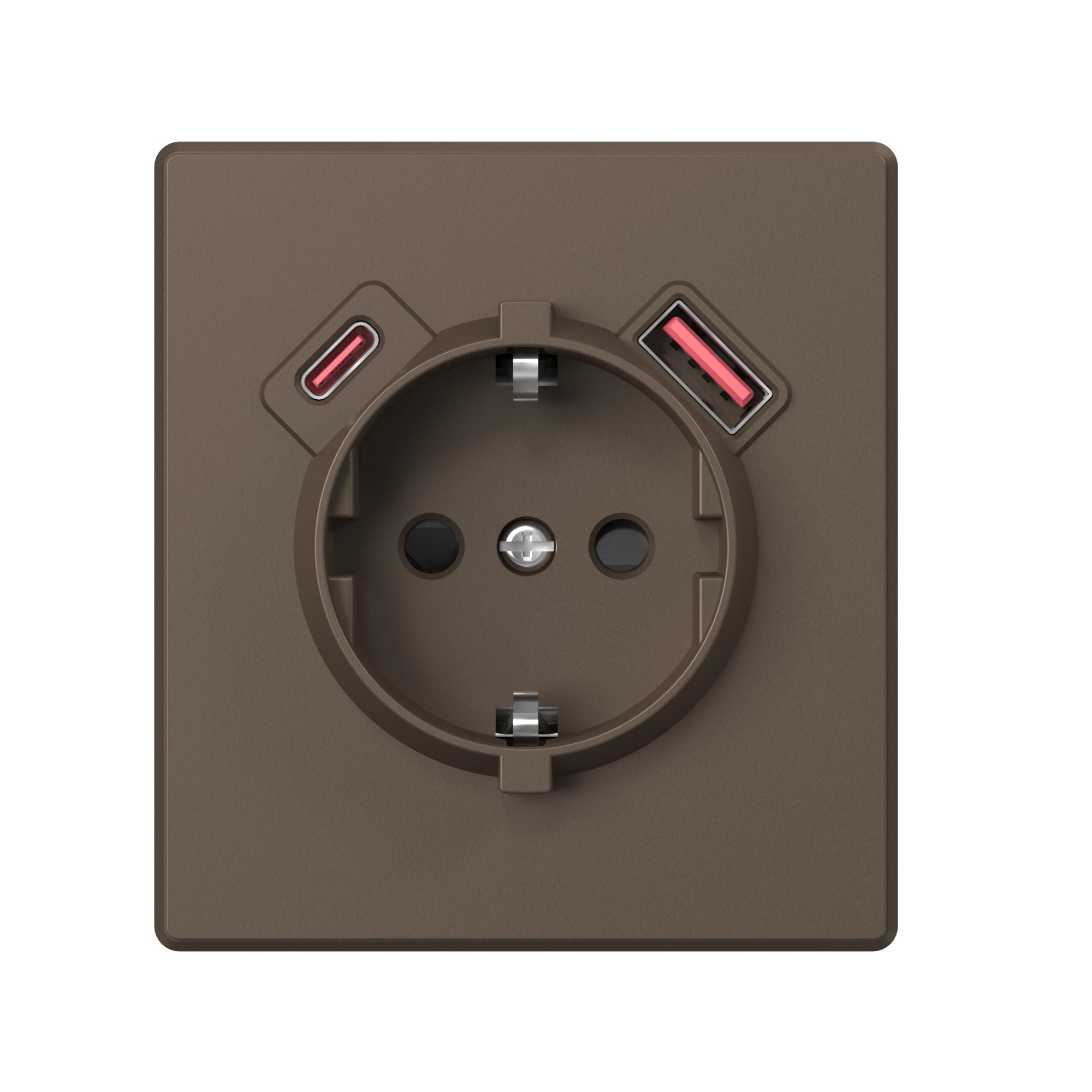 Розетка одинарна із заземленням USB-A+C 20W мокко VIDEX NOTA (VF-NT-SK1GUC-BR) — фото 2 з 4