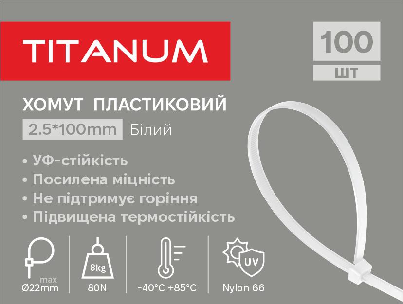 Хомут пластиковий 2.5x100мм 100шт УФ PA6.6 білий (TF-PH2510-W) TITANUM