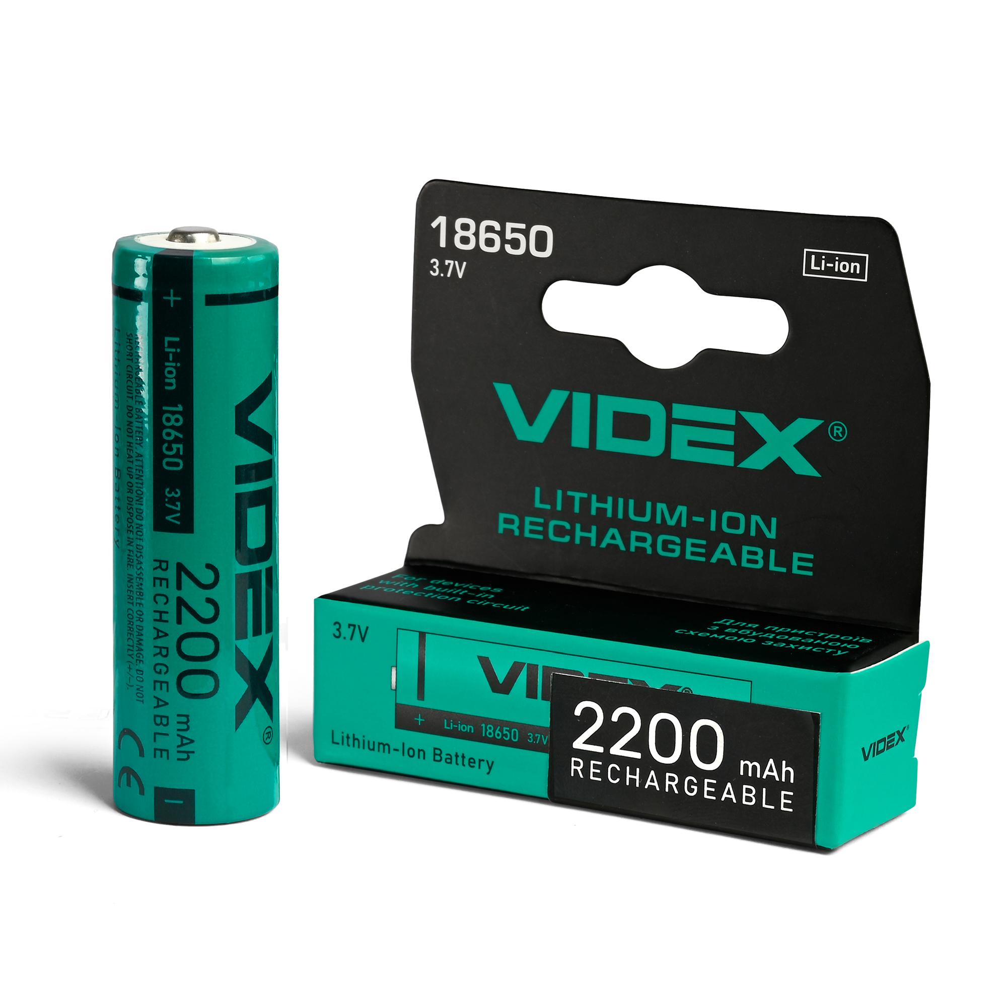 Акумулятор Videx літій-іонний 18650 (без захисту) 2200mAh color box/1шт — фото 1 з 2