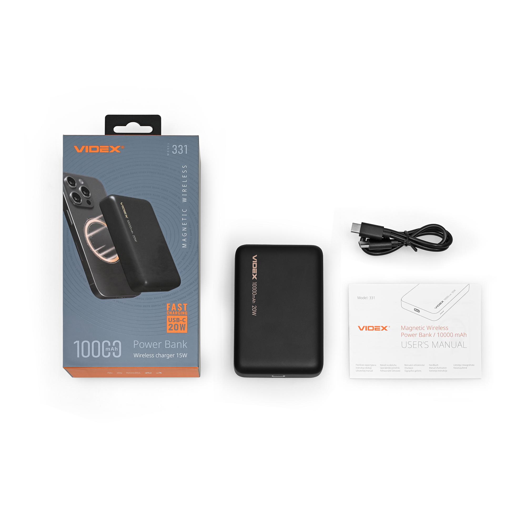 Повербанк з бездротовою зарядкою 10000mAh VIDEX VPB-331 PD20W Black — фото 10 з 10
