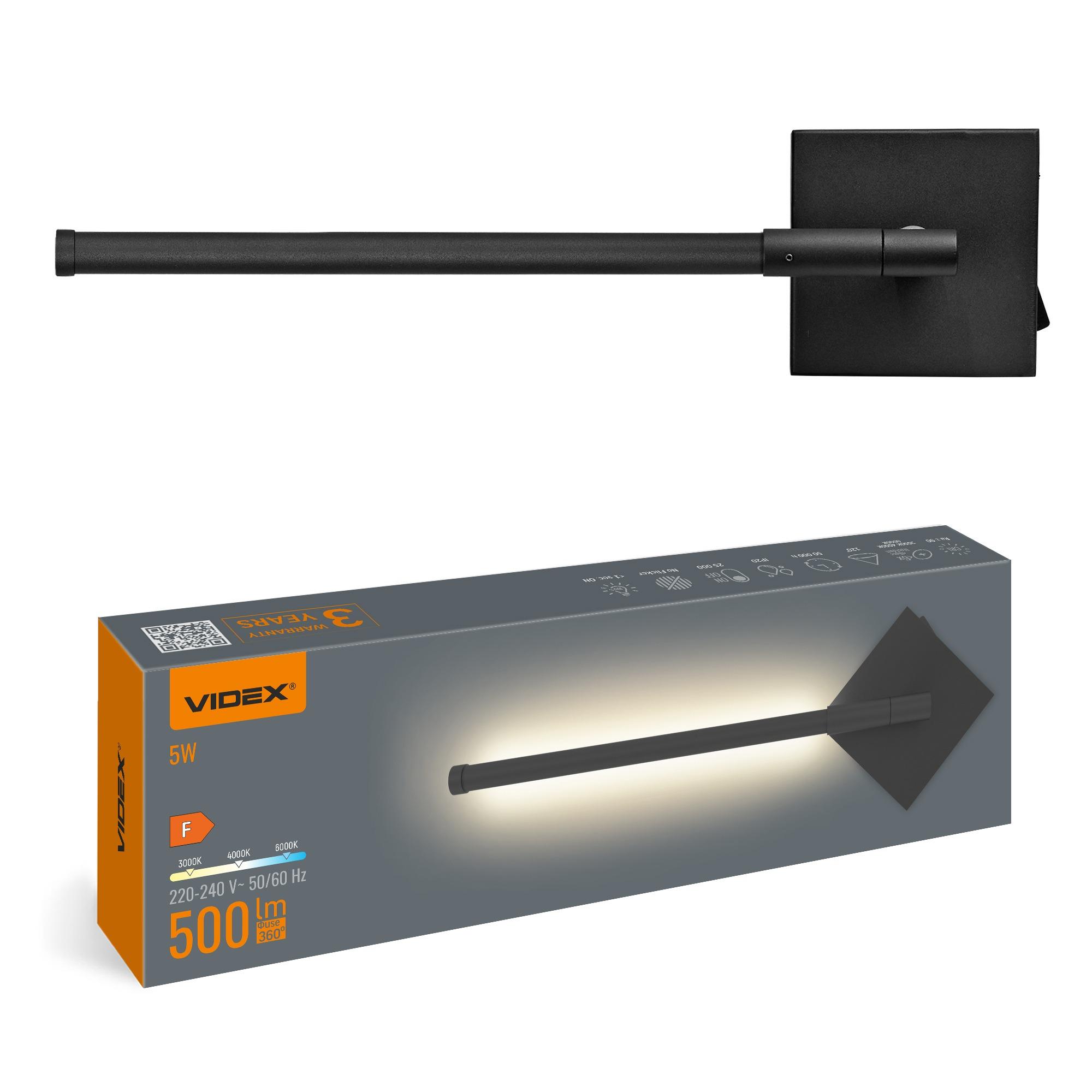 LED світильник настінний VIDEX WL041 5W 3000-4000-6000K Black — фото 1 з 3