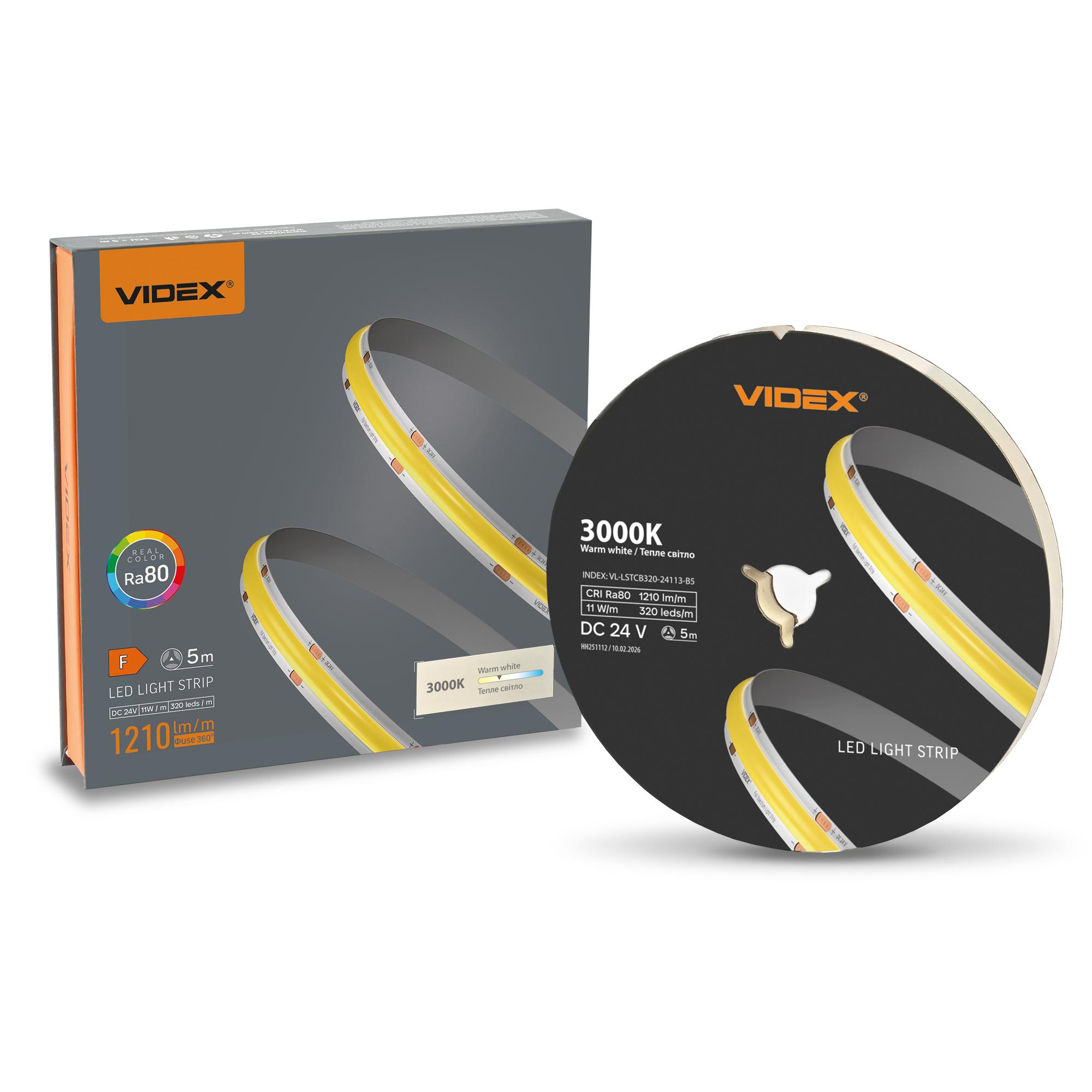 LED стрічка VIDEX COB DC24V 55W 5M 3000K Ra80 IP20 VL-LSTCB320-24113-B5)