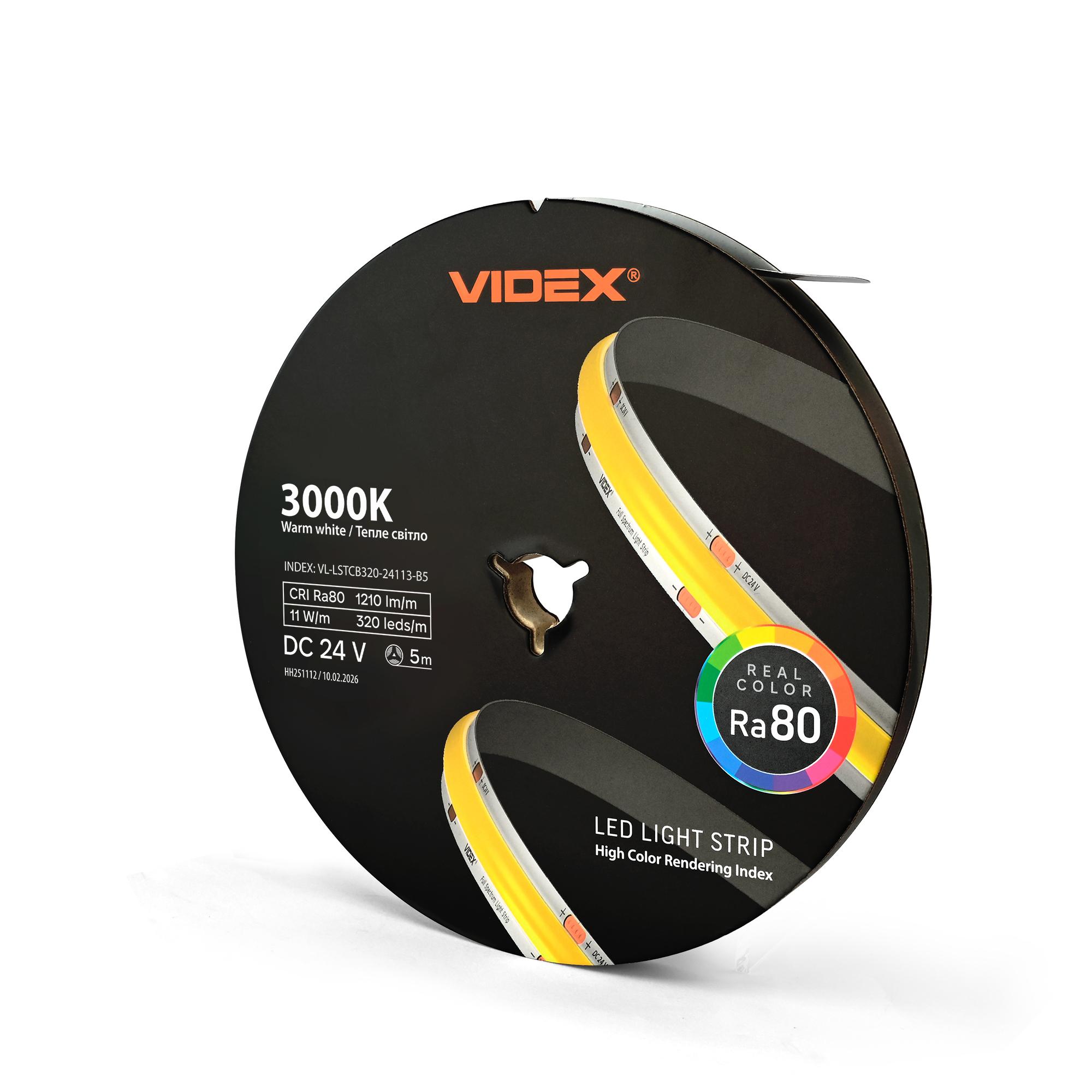 LED стрічка VIDEX COB DC24V 55W 5M 3000K Ra80 IP20 VL-LSTCB320-24113-B5) — фото 2 з 13