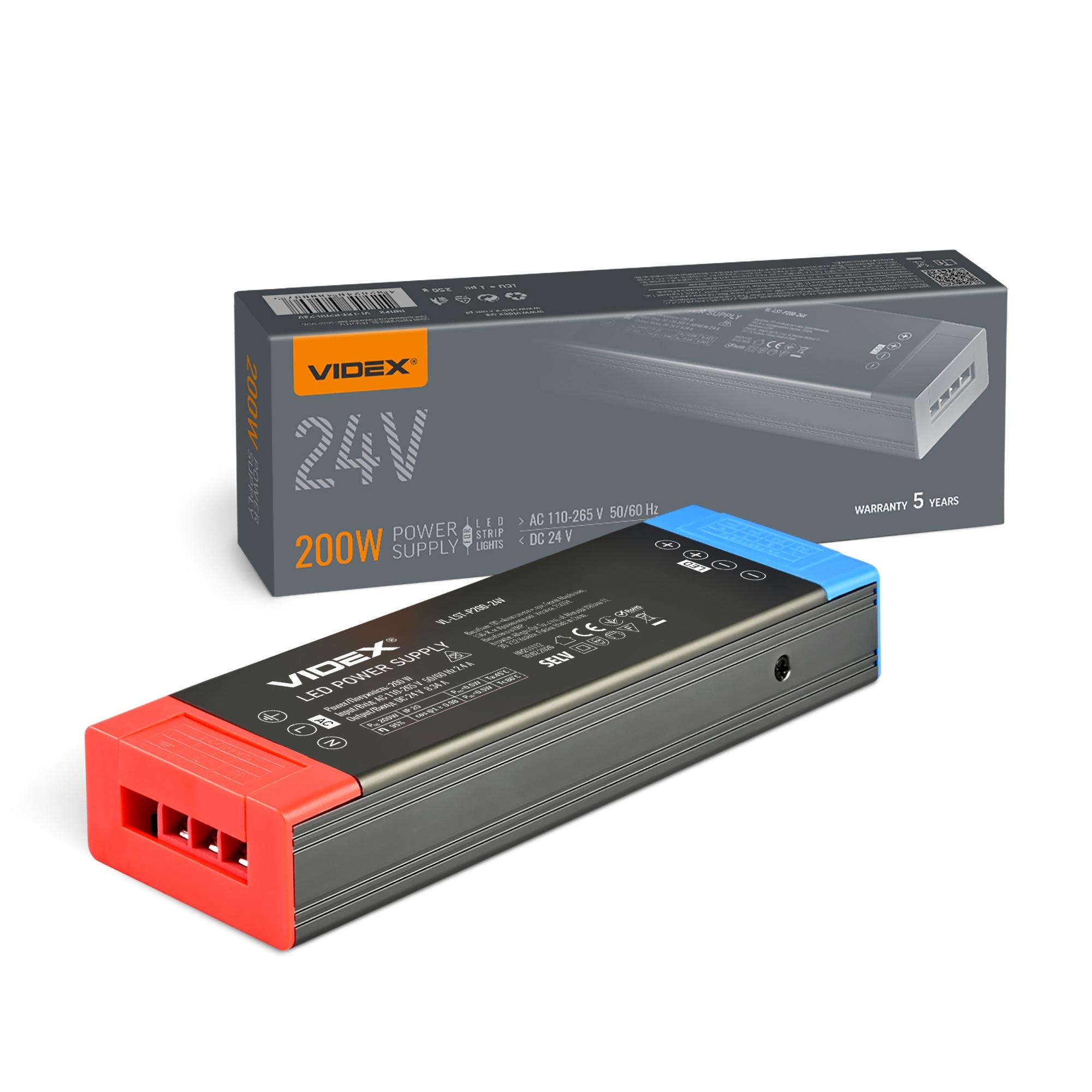 Блок живлення для LED стрічки VIDEX DC24V 8.34A 200W IP20 (VL-LST-P200-24V)