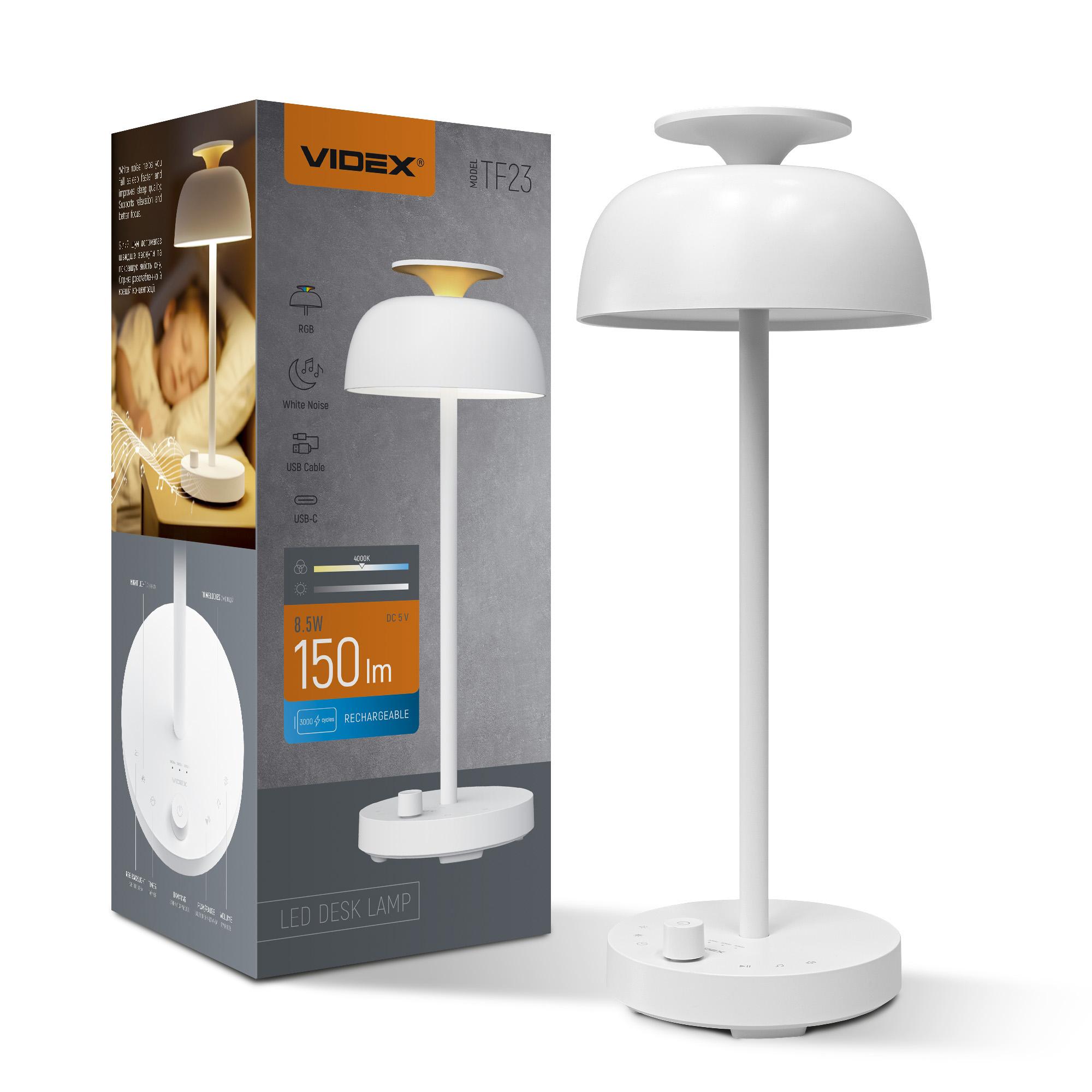 LED лампа настiльна з акумулятором VIDEX VL-TF23W 8.5W 4000K+RGB White