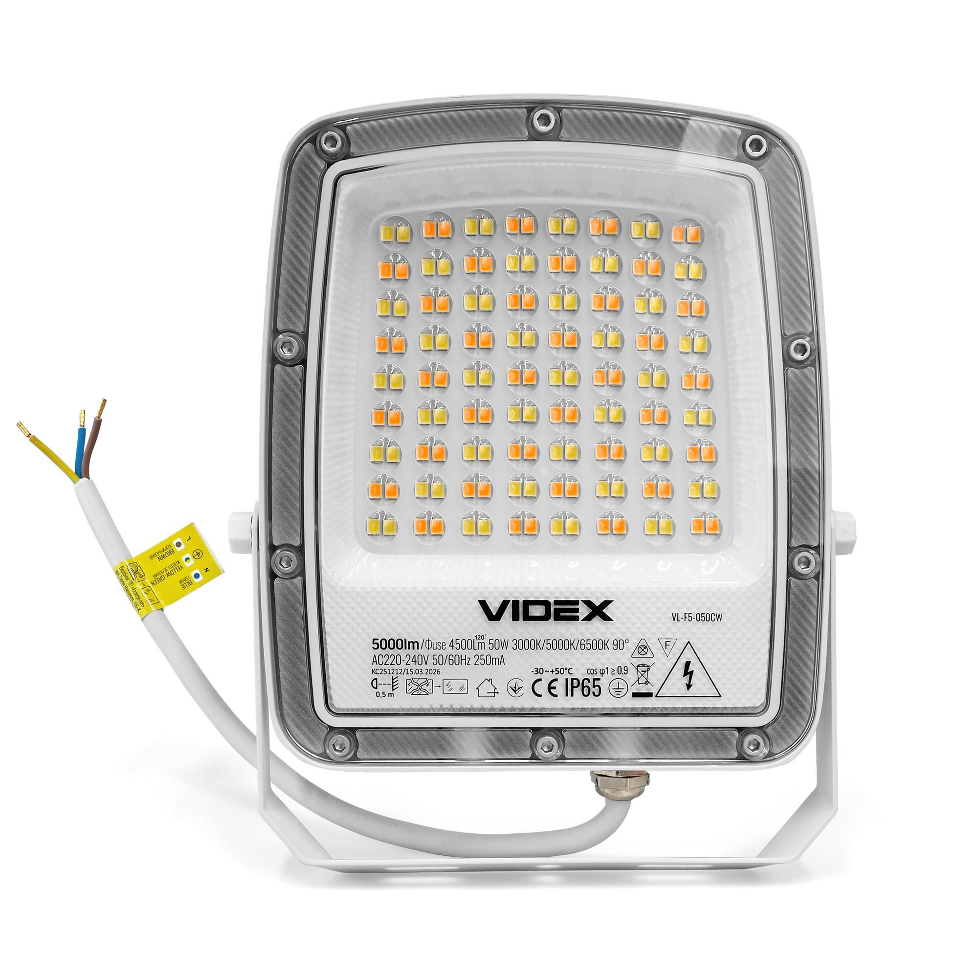 LED прожектор VIDEX F5 50W 3000-5000-6500K 230V White (VL-F5-050CW) — фото 2 з 15
