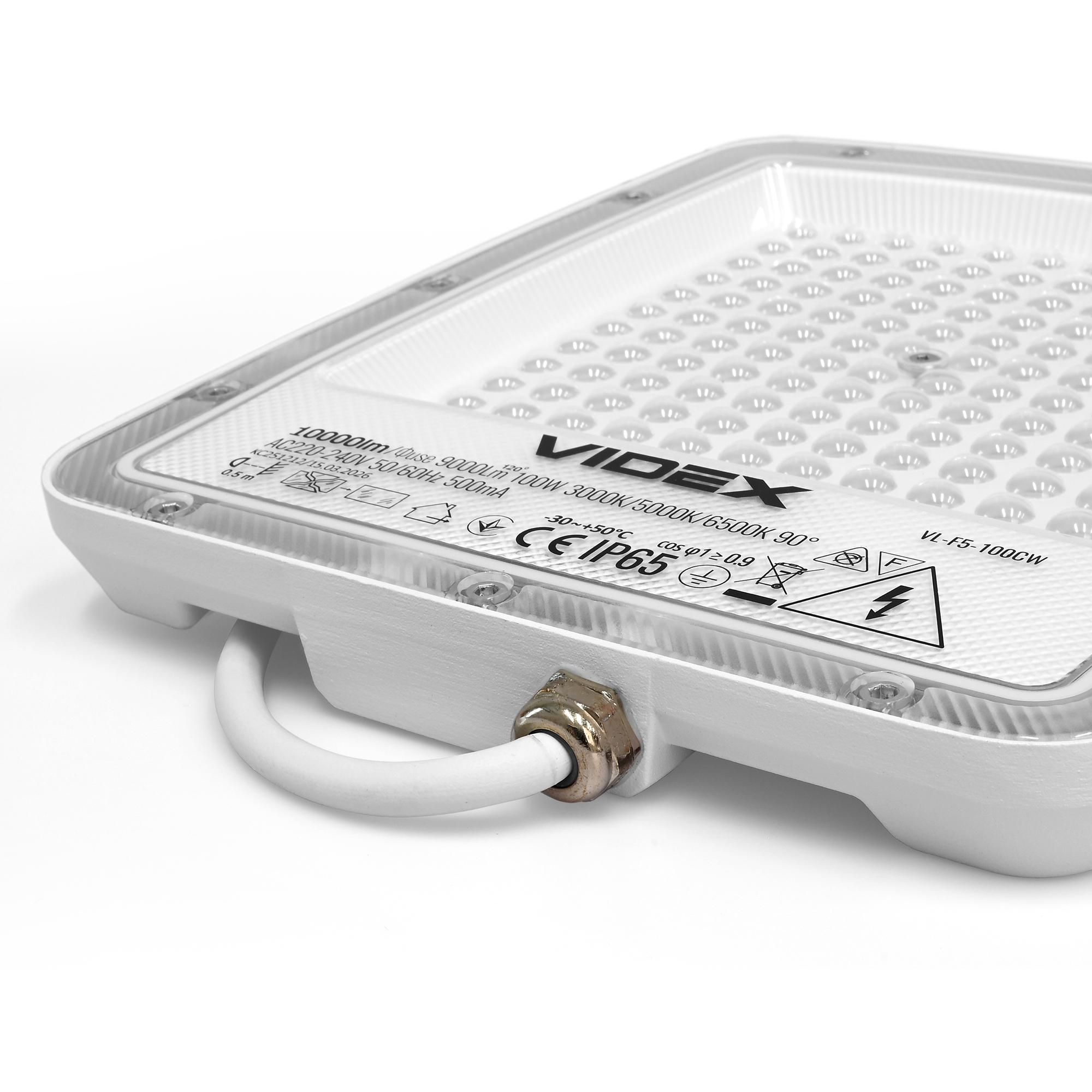 LED прожектор VIDEX F5 100W 3000-5000-6500K 230V White (VL-F5-100CW) — фото 9 з 15