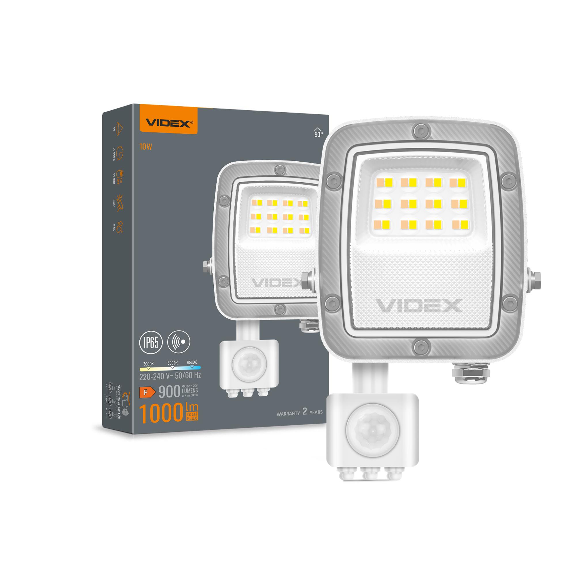 LED прожектор VIDEX F5 10W 3000-5000-6500K з датчиком руху 230V White (VL-F5-010CW-S)
