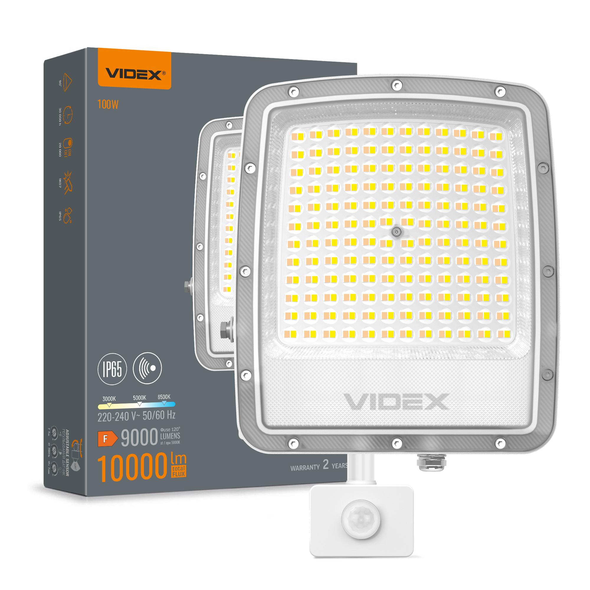 LED прожектор VIDEX F5 100W 3000-5000-6500K з датчиком руху 230V White (VL-F5-100CW-S)