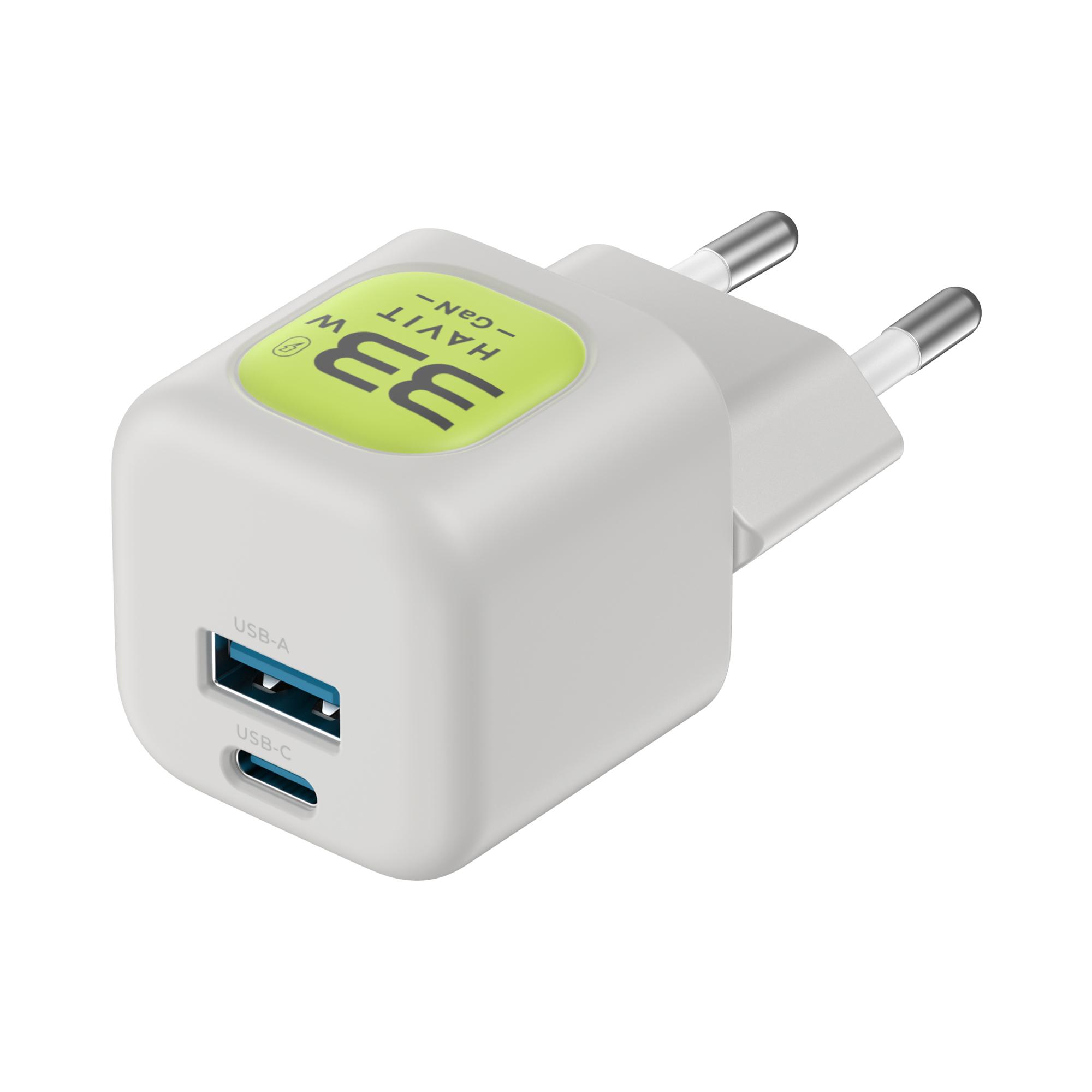 Зарядний пристрій HAVIT HV-UC230 GaN 33W USB-A+USB-C Gray/Green — фото 5 з 6