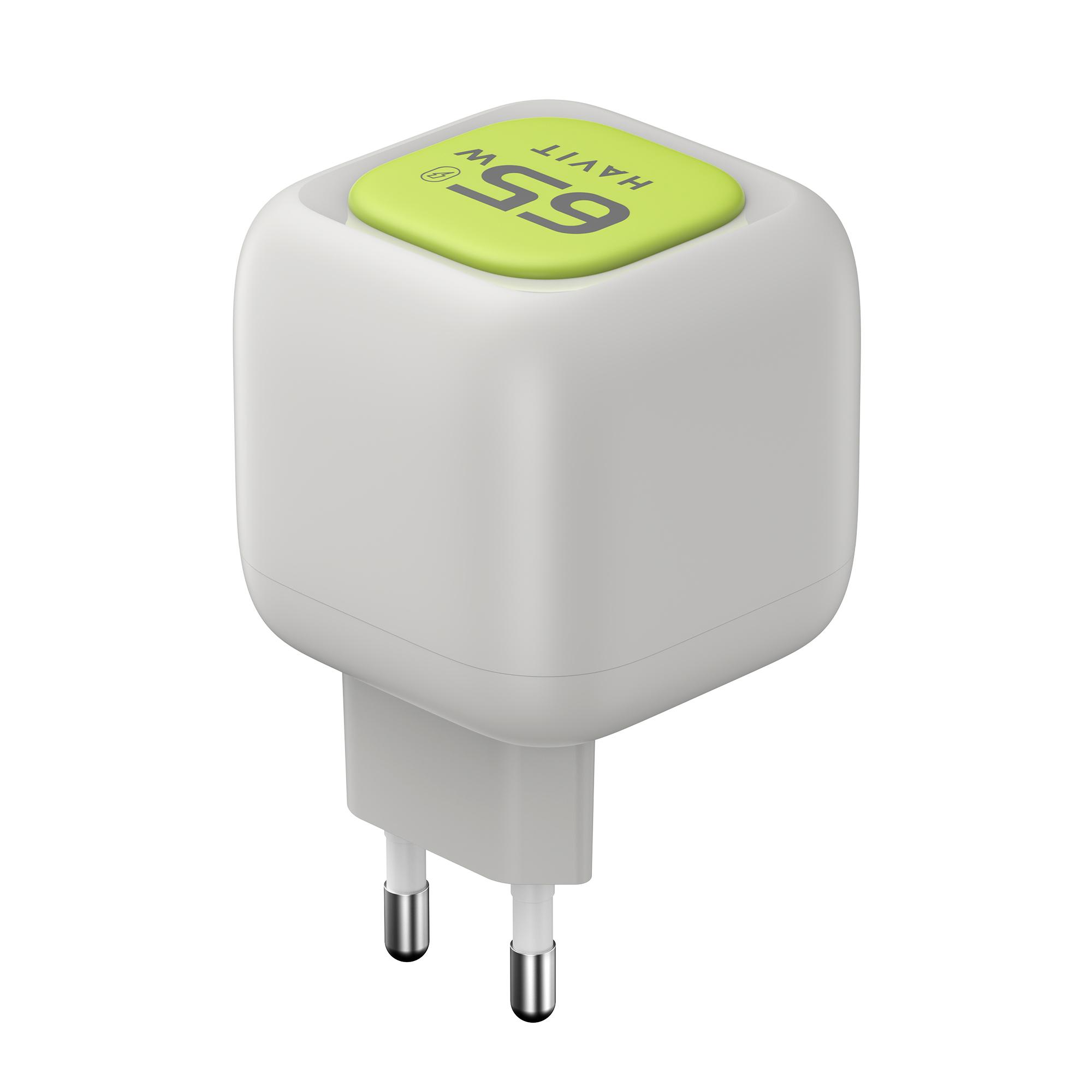 Зарядний пристрій HAVIT UC253 GaN 65W USB-A+USB-C +Кабель USB-C Gray/Green — фото 4 з 7