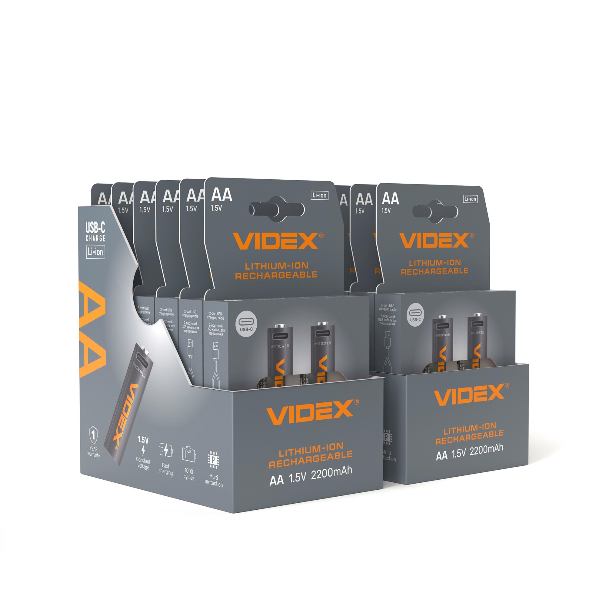 Акумулятор VIDEX Li-ion LIR6C/AA USBC-C 1.5V (захист) 2200mAh 2шт/Pack — фото 4 з 4