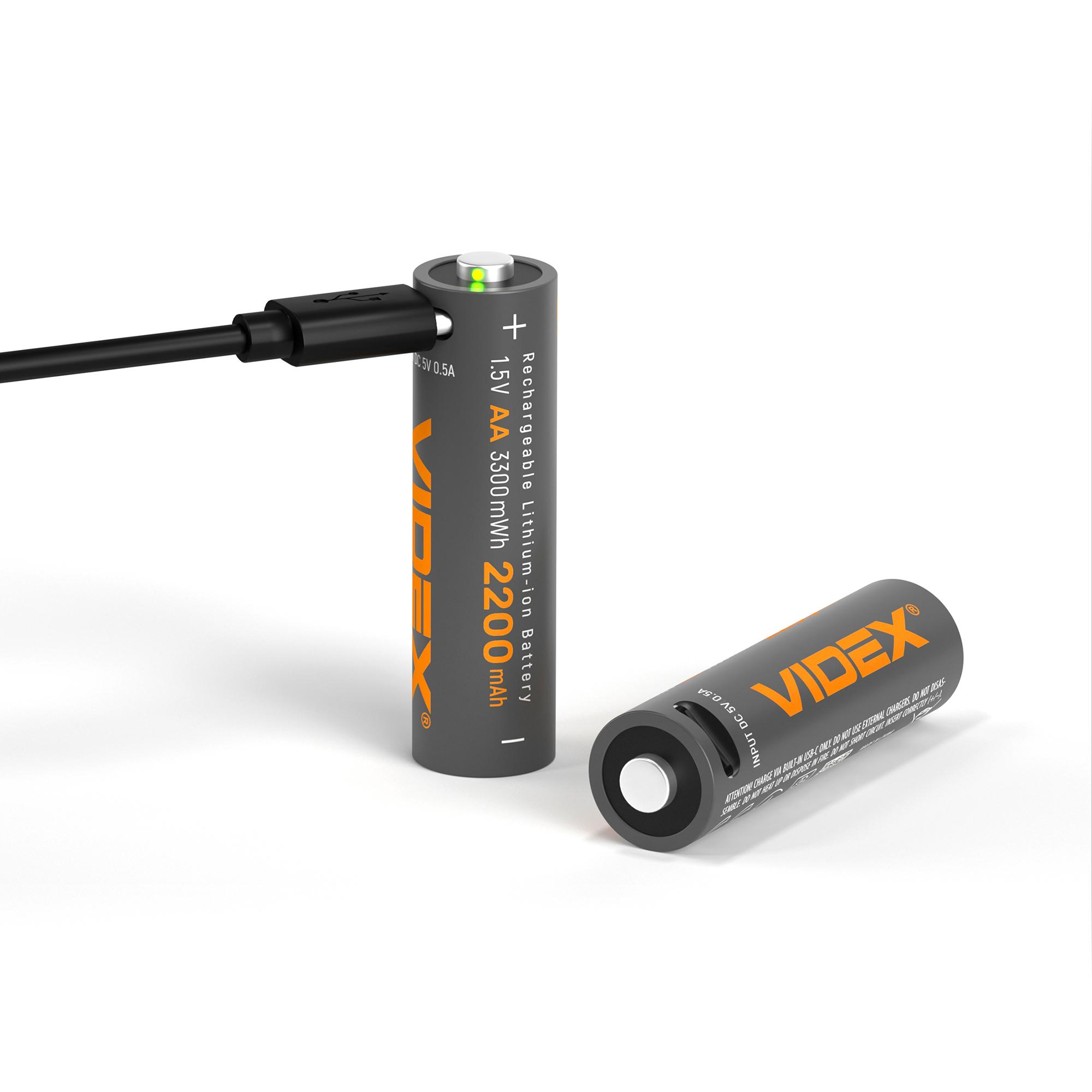 Акумулятор VIDEX Li-ion LIR6C/AA USBC-C 1.5V (захист) 2200mAh 2шт/Pack — фото 2 з 4