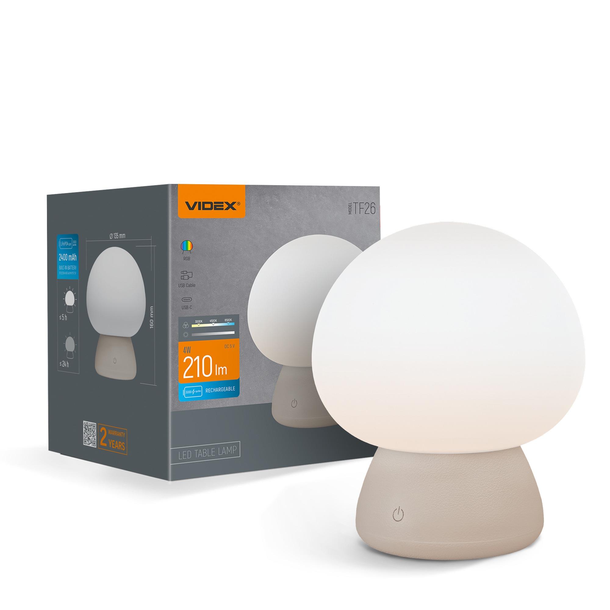 LED лампа настiльна з акумулятором VIDEX VL-TF26BG 4W 3000-6500K+RGB Beige
