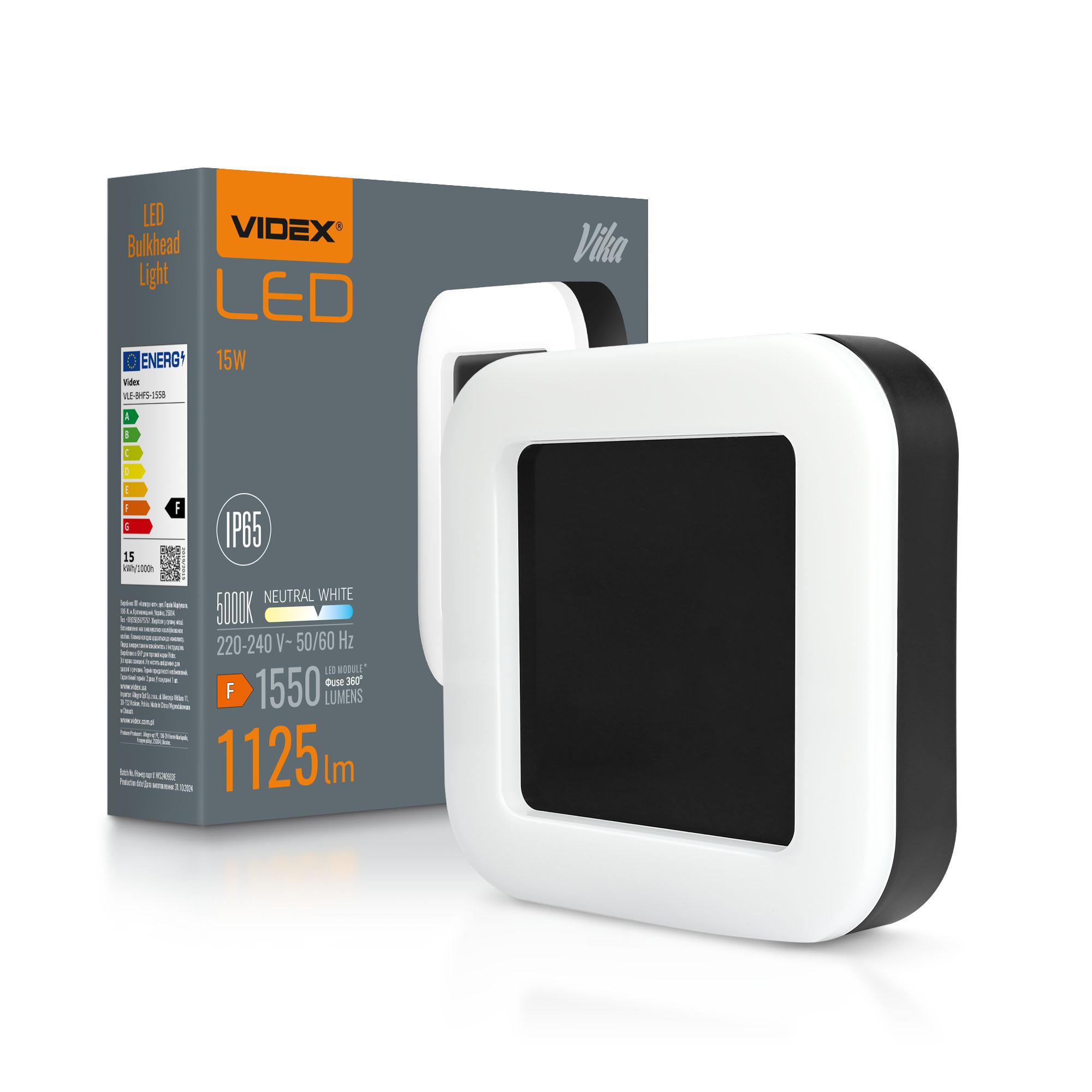 LED світильник ART IP65 квадратний VIDEX VLE-BHFS-155B 15W 5000K Black — фото 1 з 6